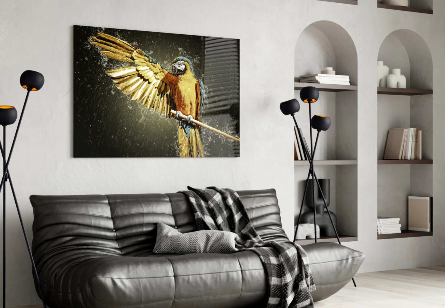 Golden Macaw Water Splash Glass Wall Art - Image 4