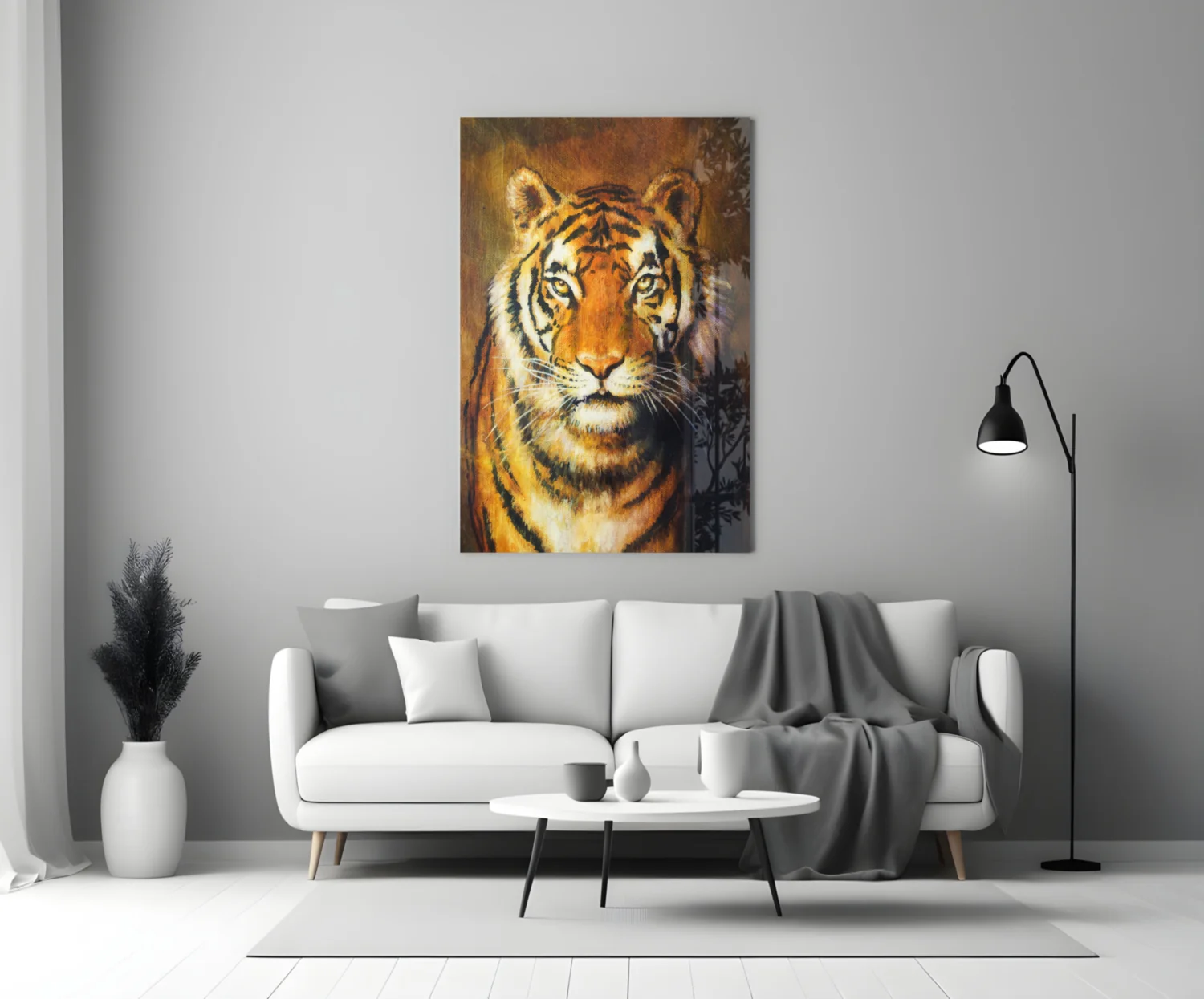 Golden Oil Painted Tiger Glass Wall Art - Image 3