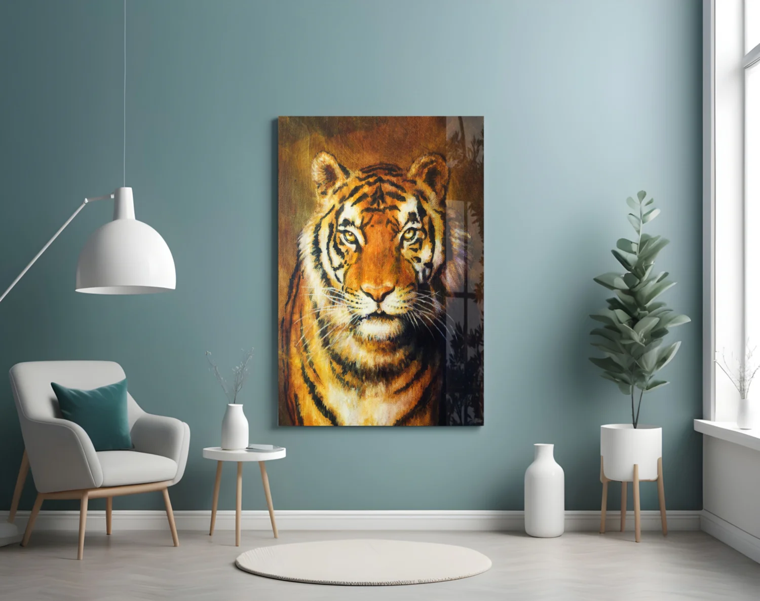 Golden Oil Painted Tiger Glass Wall Art - Image 4