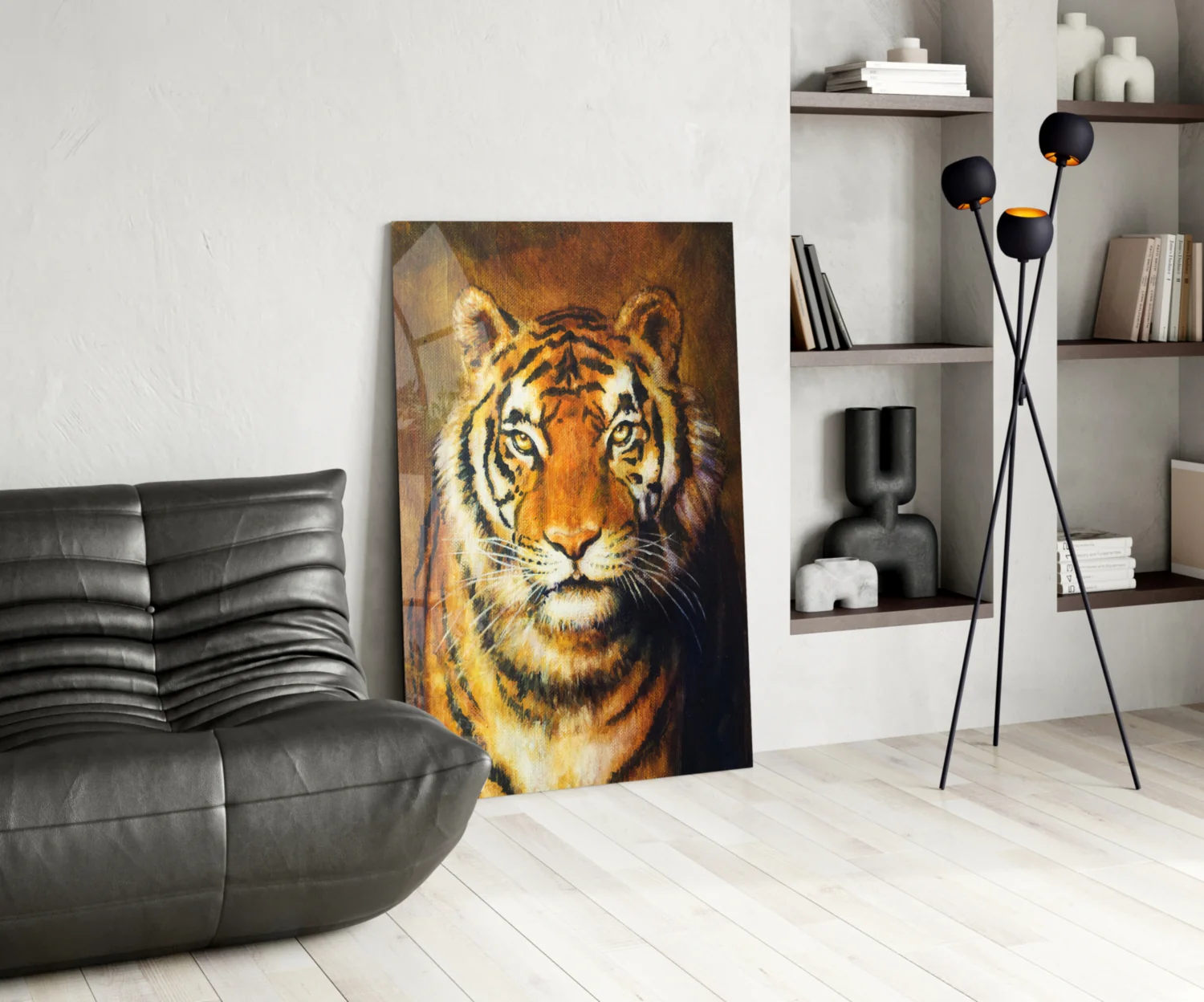 Golden Oil Painted Tiger Glass Wall Art - Image 5