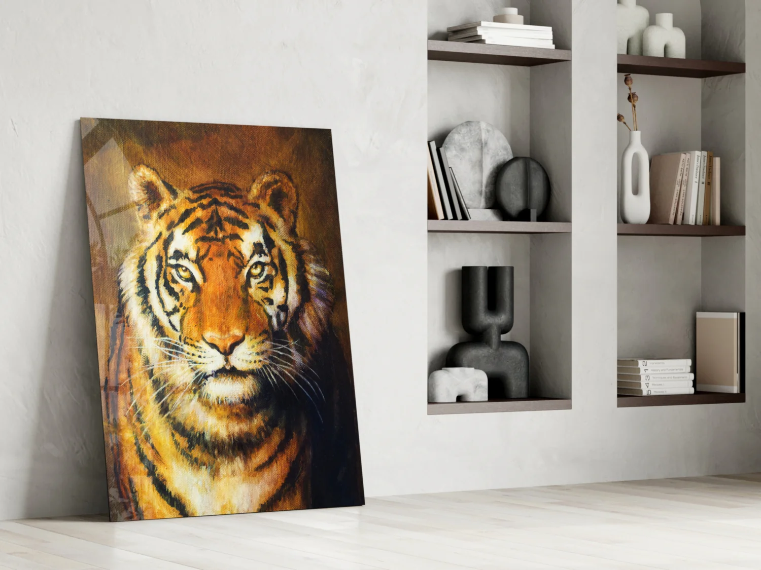Golden Oil Painted Tiger Glass Wall Art - Image 6