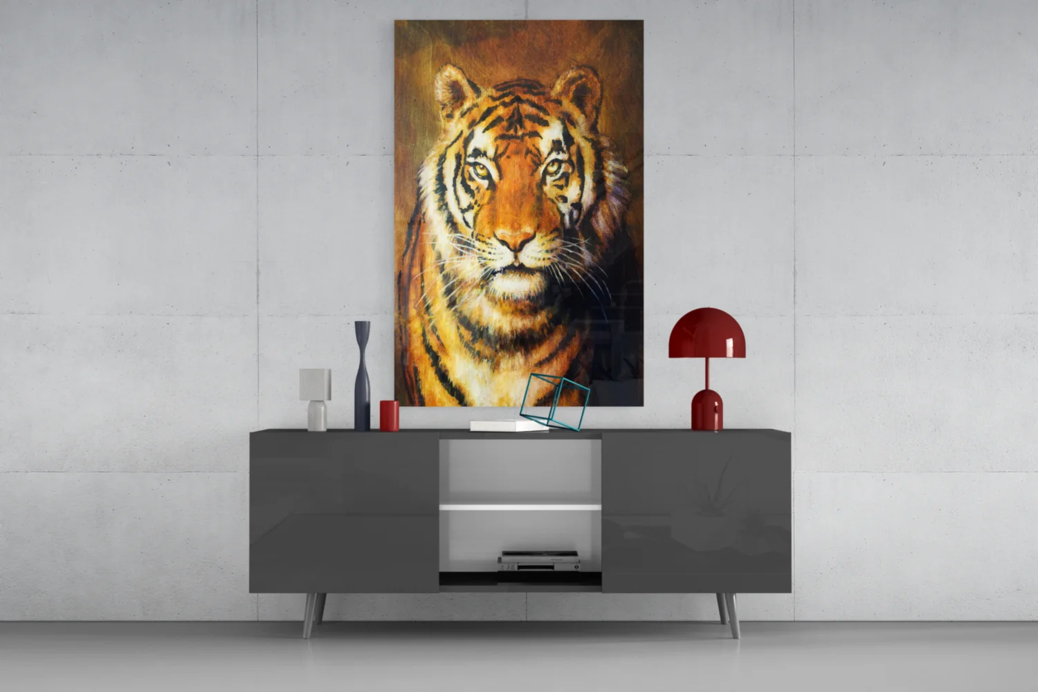 Golden Oil Painted Tiger Glass Wall Art - Image 8