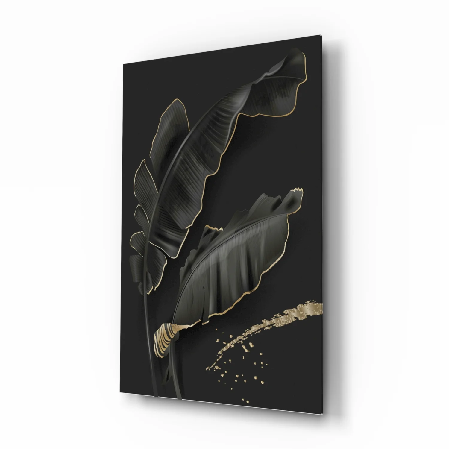 Golden Outline Black Leaves Glass Wall Art - Image 2