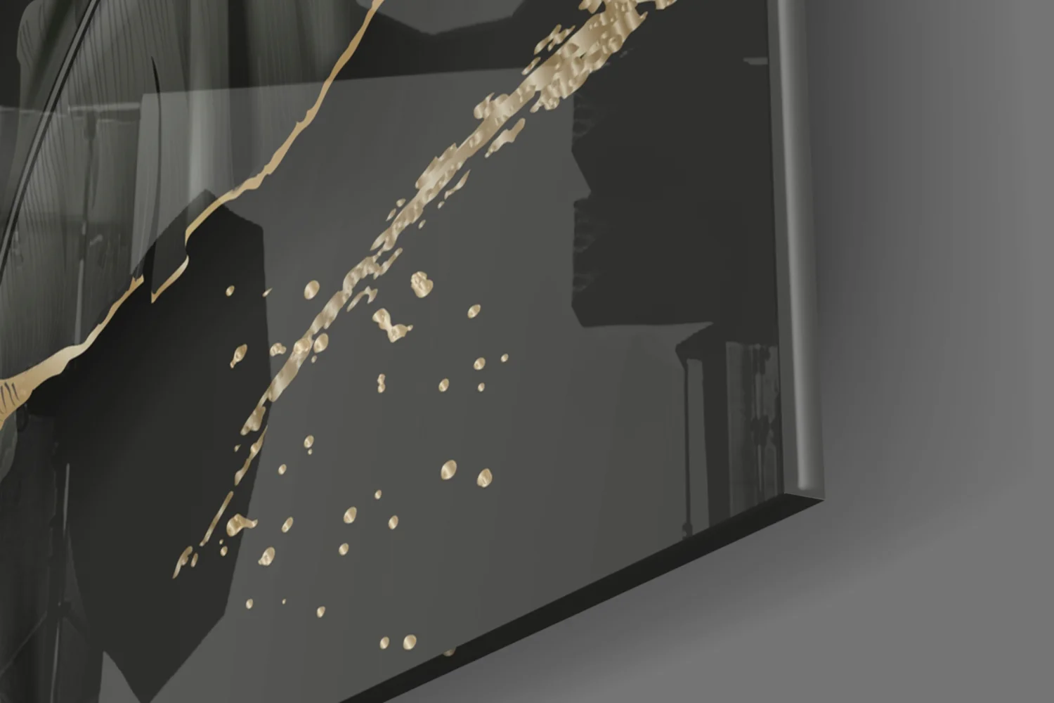 Golden Outline Black Leaves Glass Wall Art - Image 8