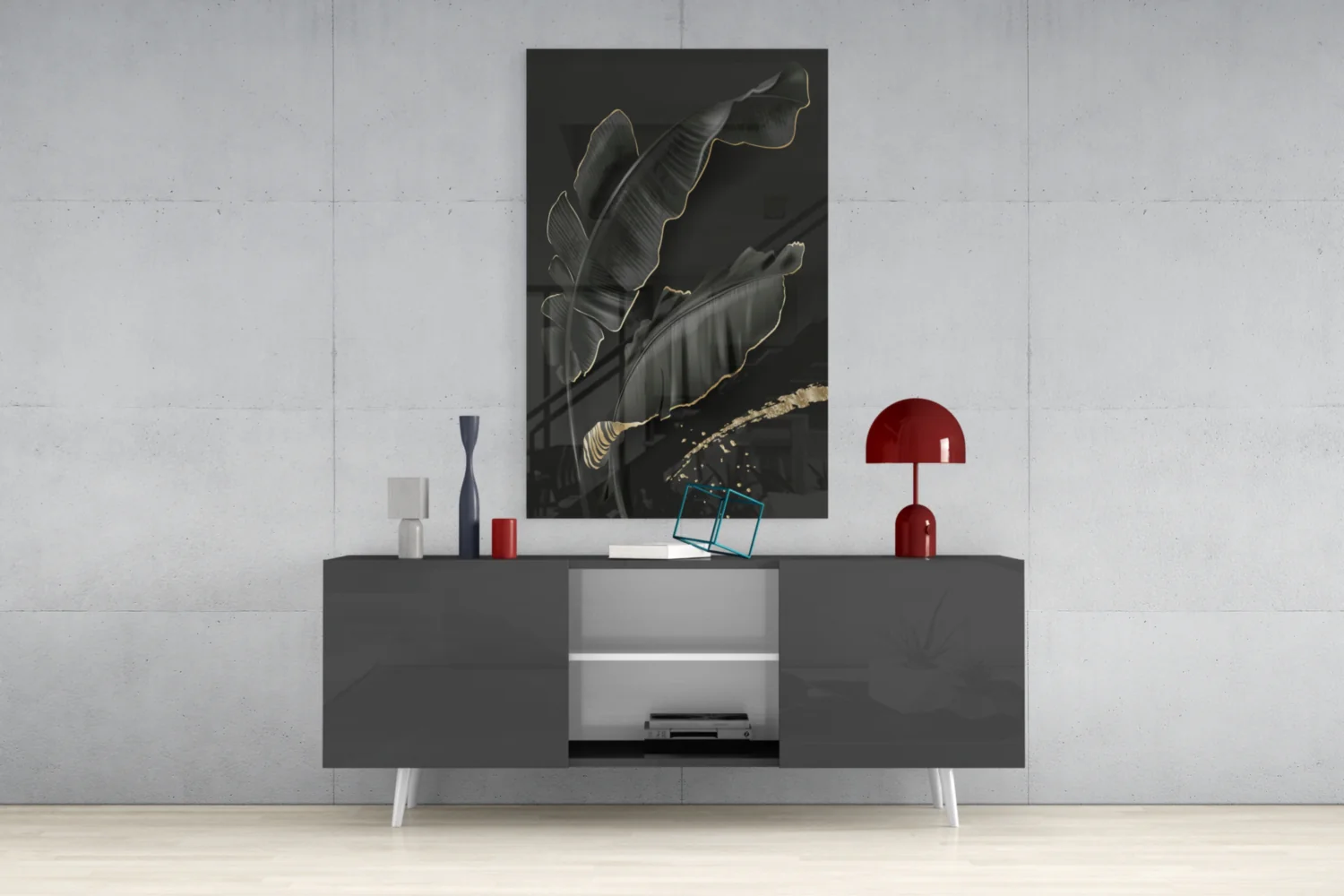 Golden Outline Black Leaves Glass Wall Art - Image 9