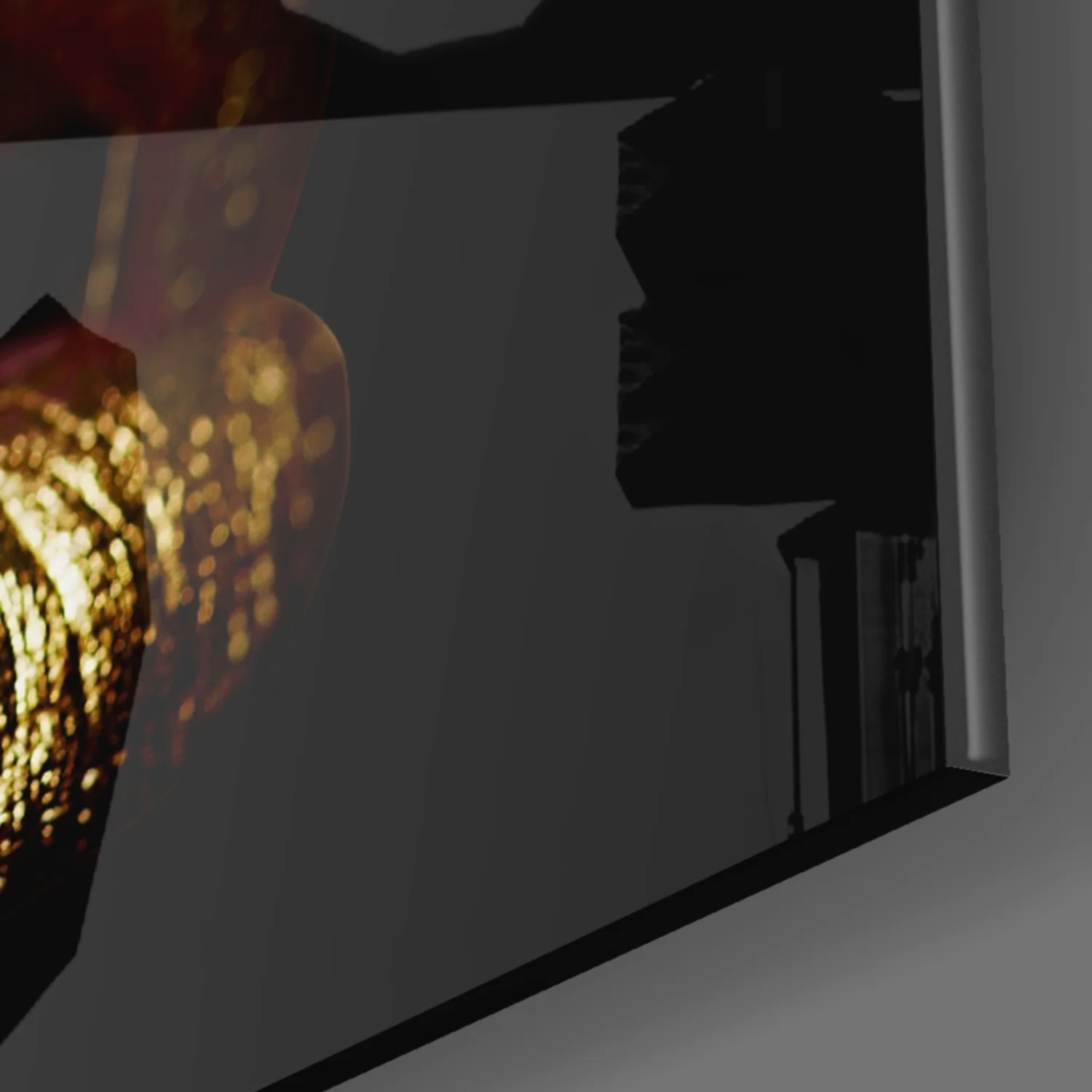 Golden Parted Lips on Black Glass Wall Art - Image 8