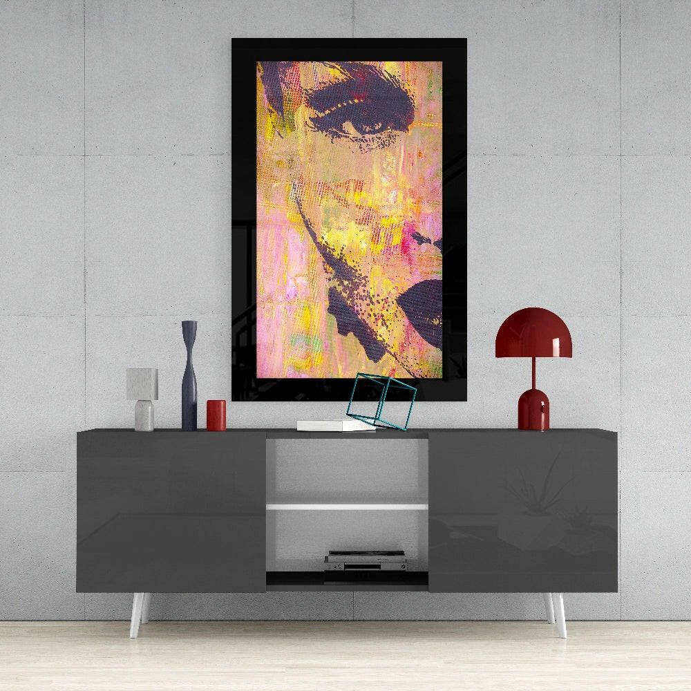 Golden Pink Abstract Woman Glass Wall Art - Image 4