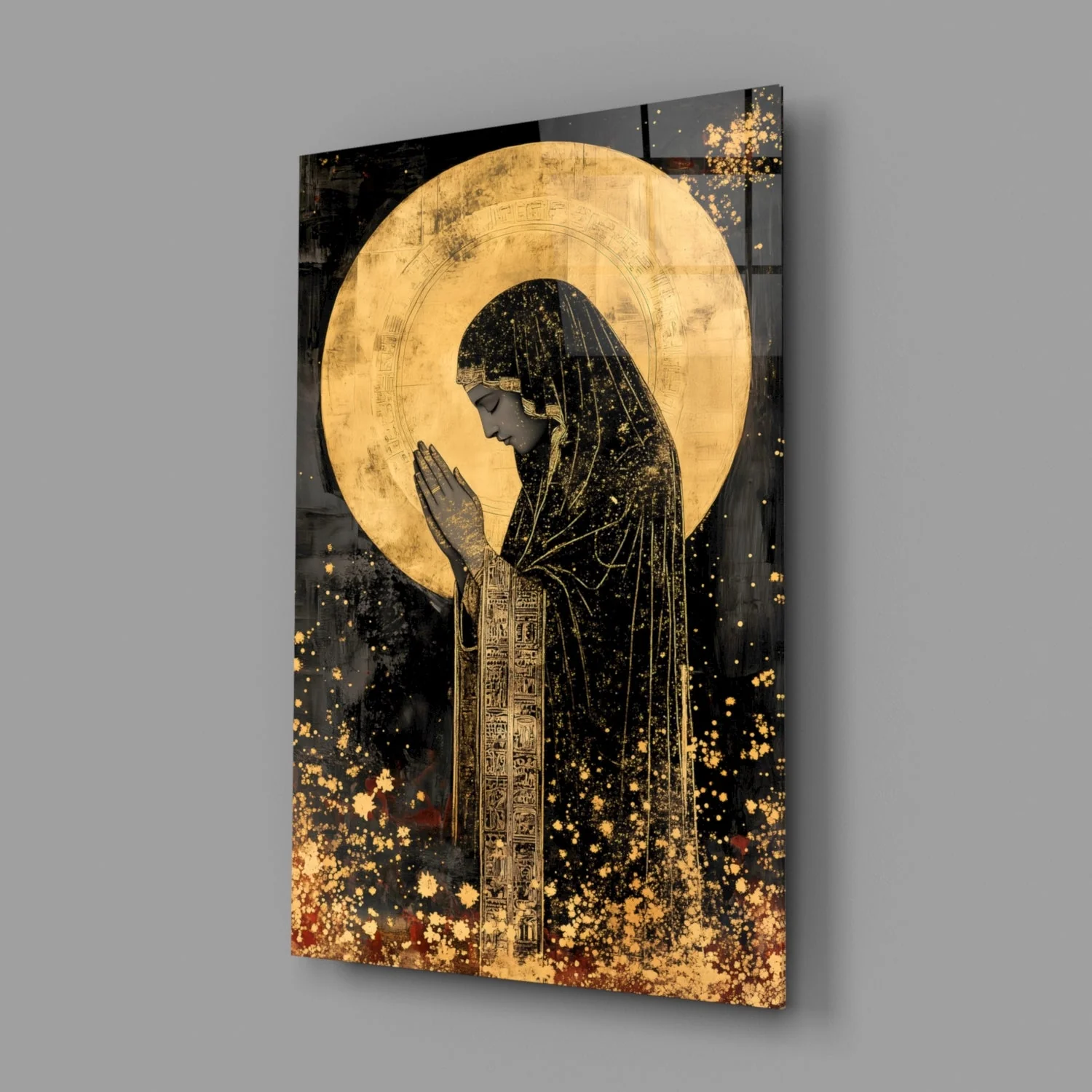 Golden Prayers of Mary Glass Wall Art || Designer Collection - Image 2