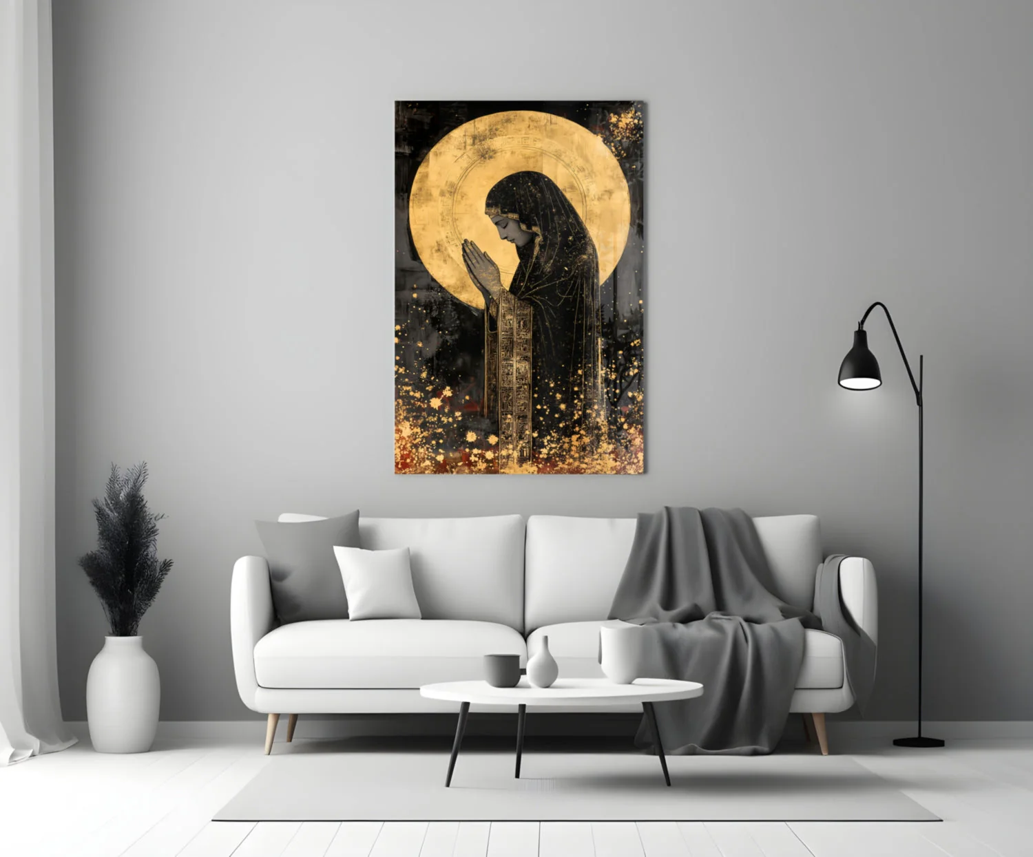 Golden Prayers of Mary Glass Wall Art || Designer Collection - Image 3