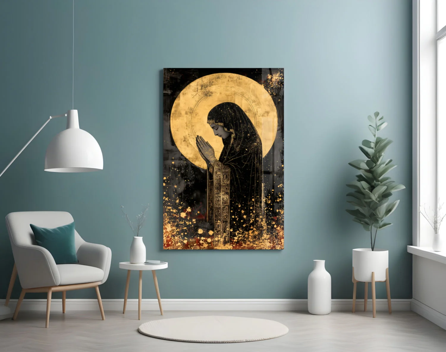 Golden Prayers of Mary Glass Wall Art || Designer Collection - Image 4