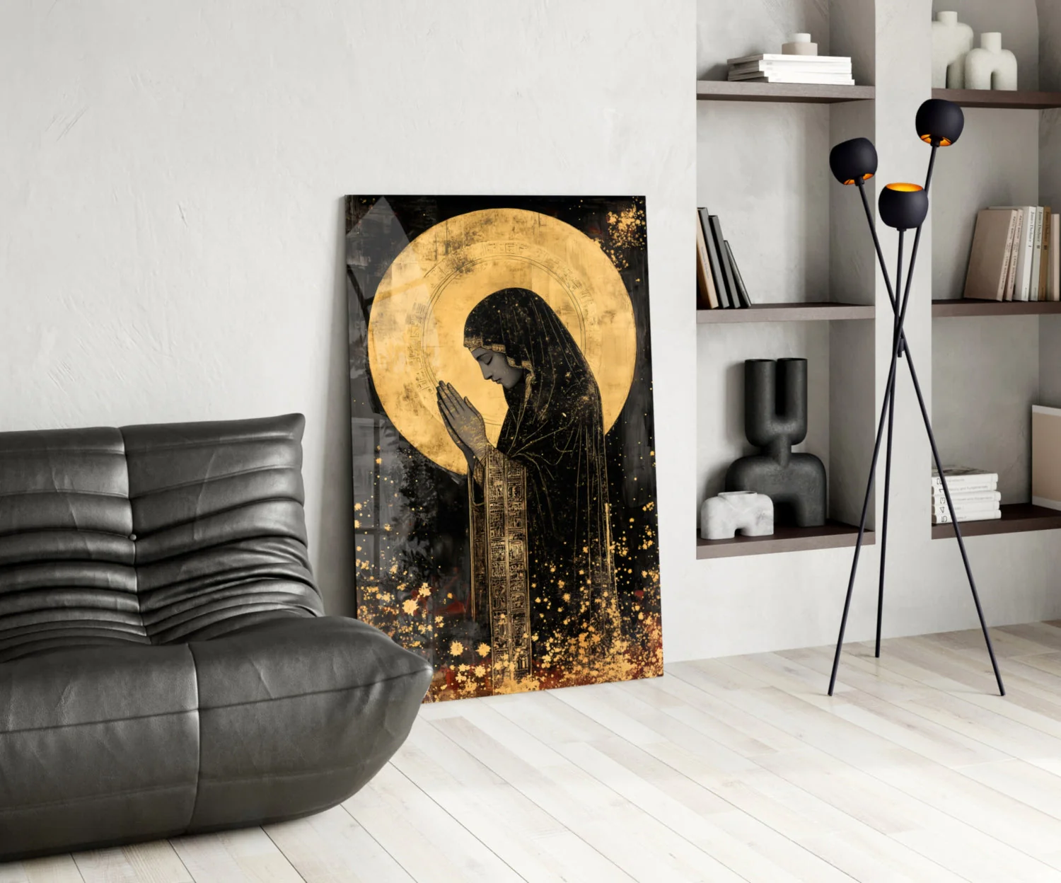 Golden Prayers of Mary Glass Wall Art || Designer Collection - Image 5