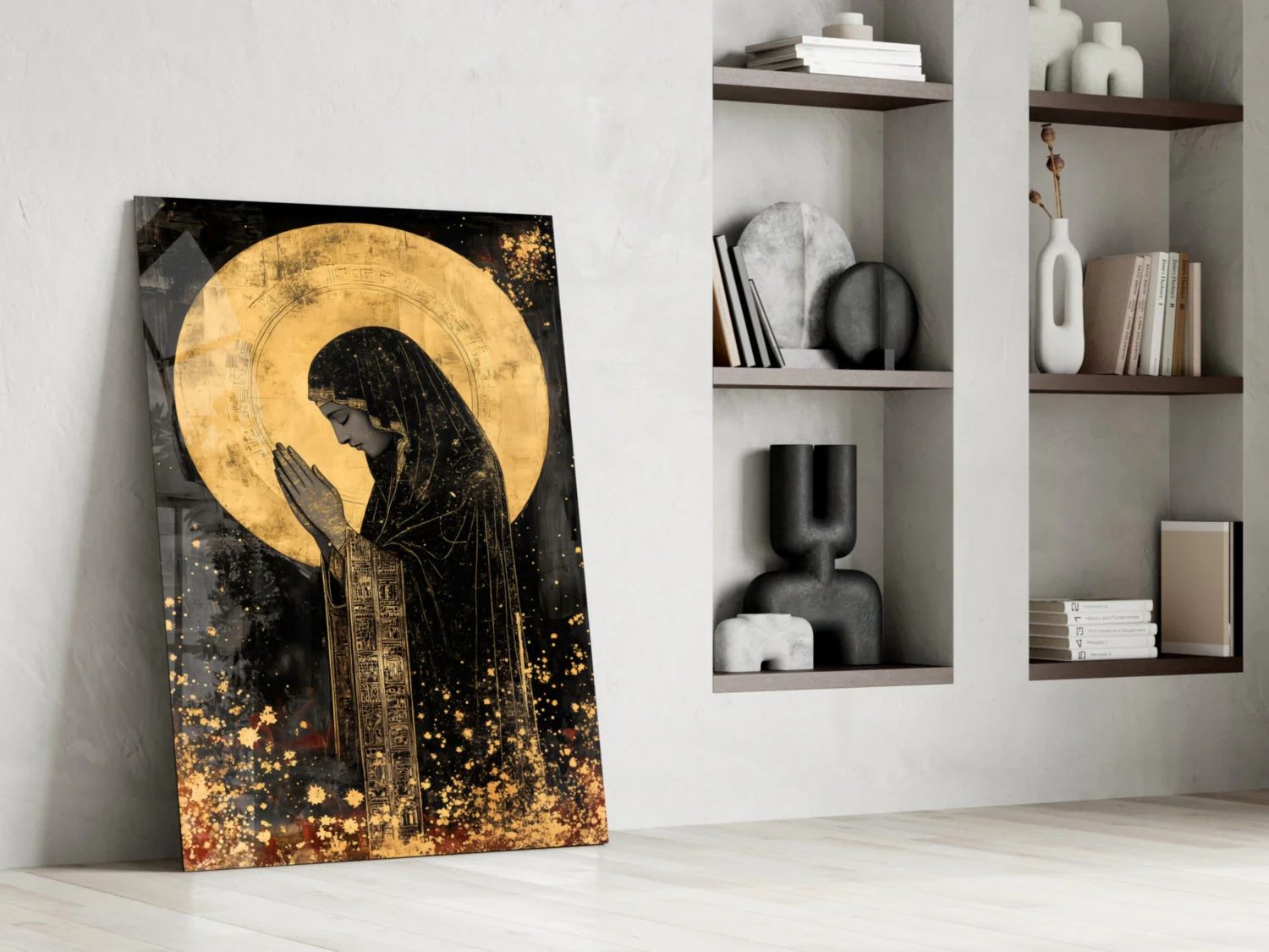 Golden Prayers of Mary Glass Wall Art || Designer Collection - Image 6