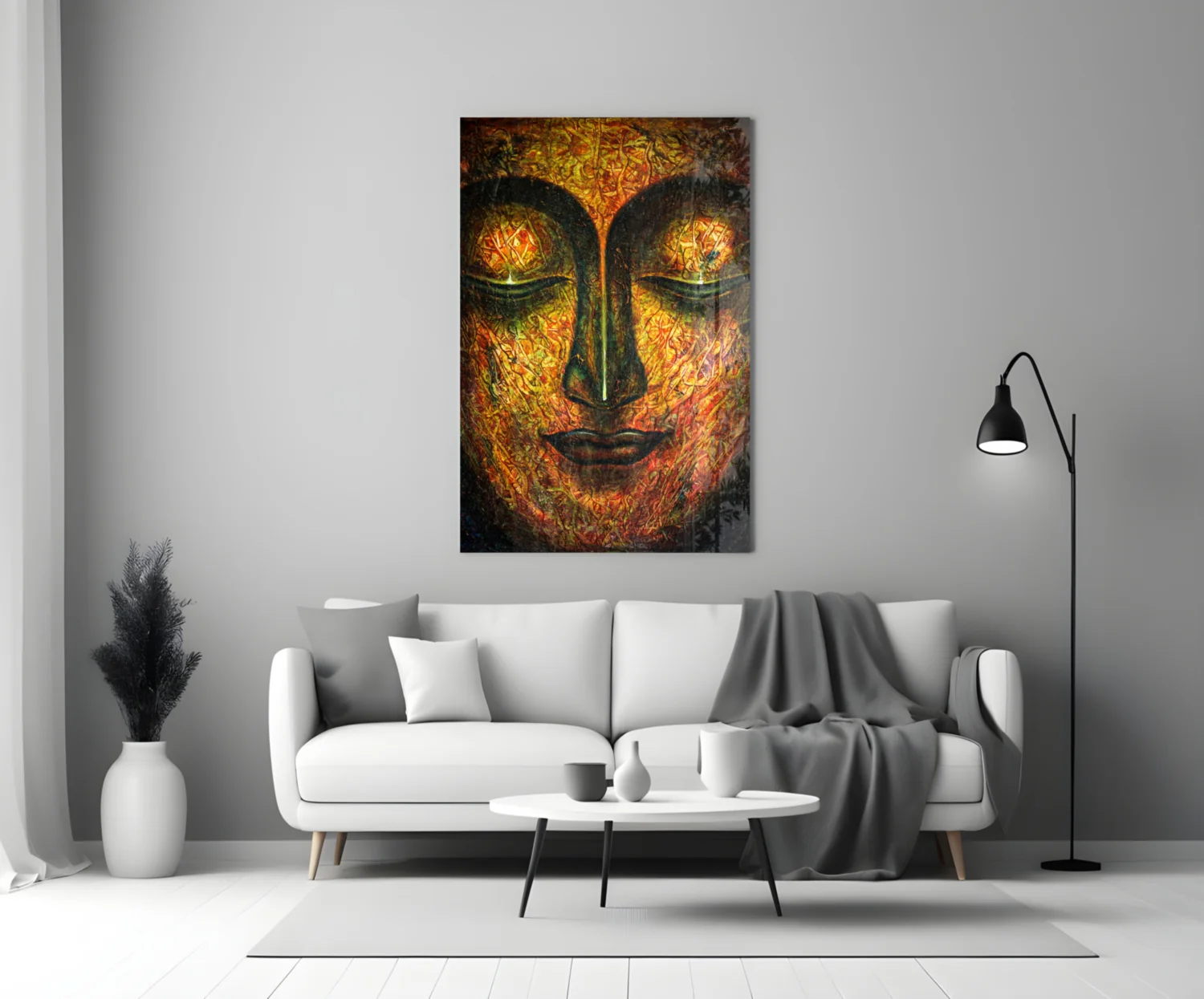 Golden Serene Buddha Face Glass Wall Art - Image 3