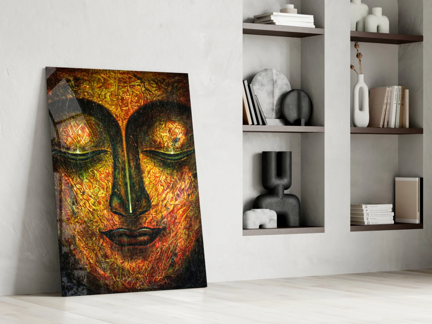 Golden Serene Buddha Face Glass Wall Art - Image 6