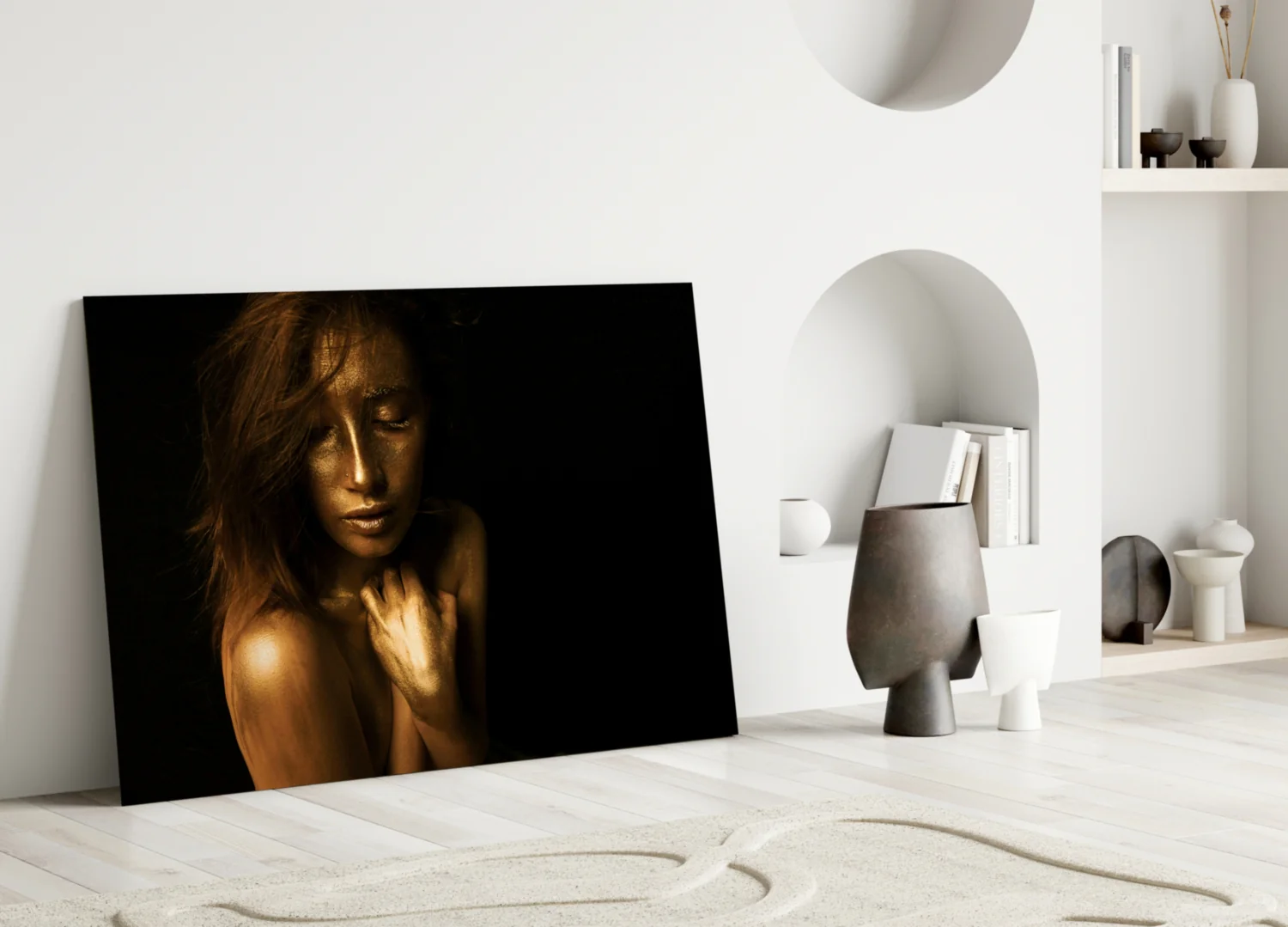 Golden Skin Serene Woman Glass Wall Art - Image 3