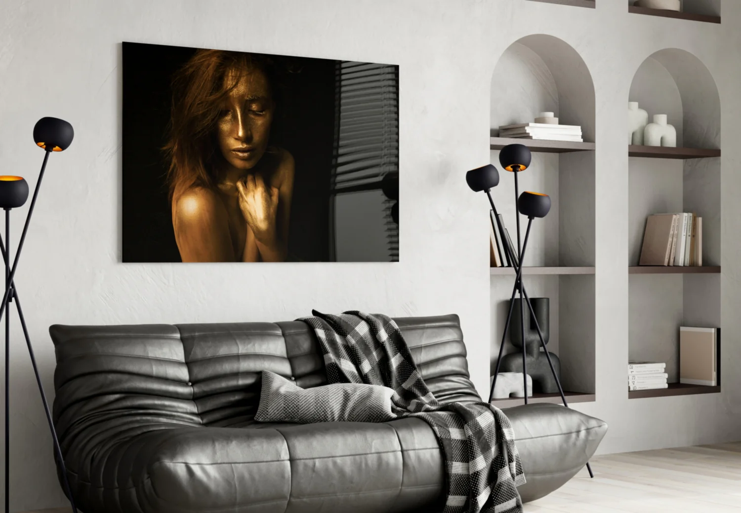 Golden Skin Serene Woman Glass Wall Art - Image 4