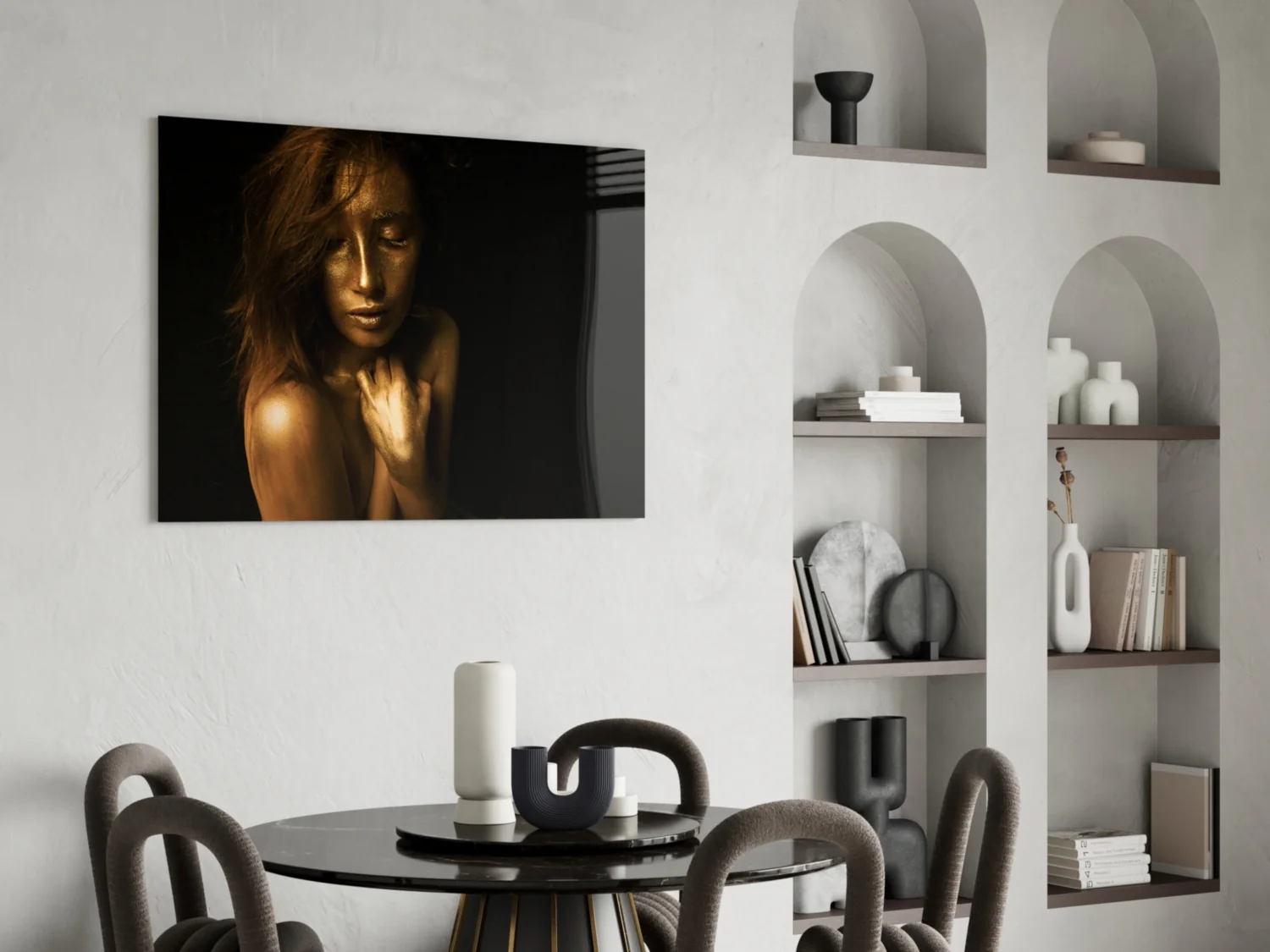 Golden Skin Serene Woman Glass Wall Art - Image 5