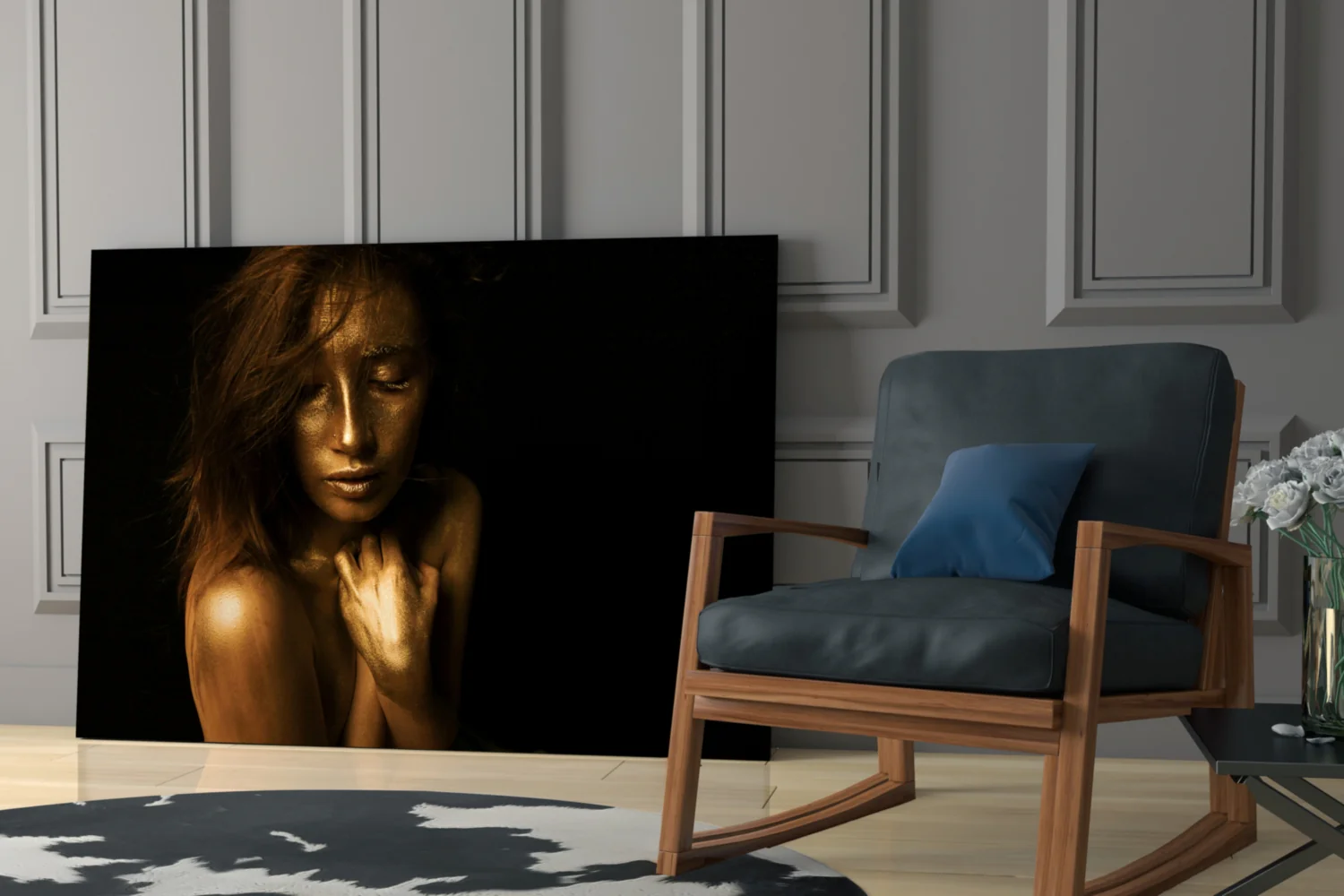 Golden Skin Serene Woman Glass Wall Art - Image 6