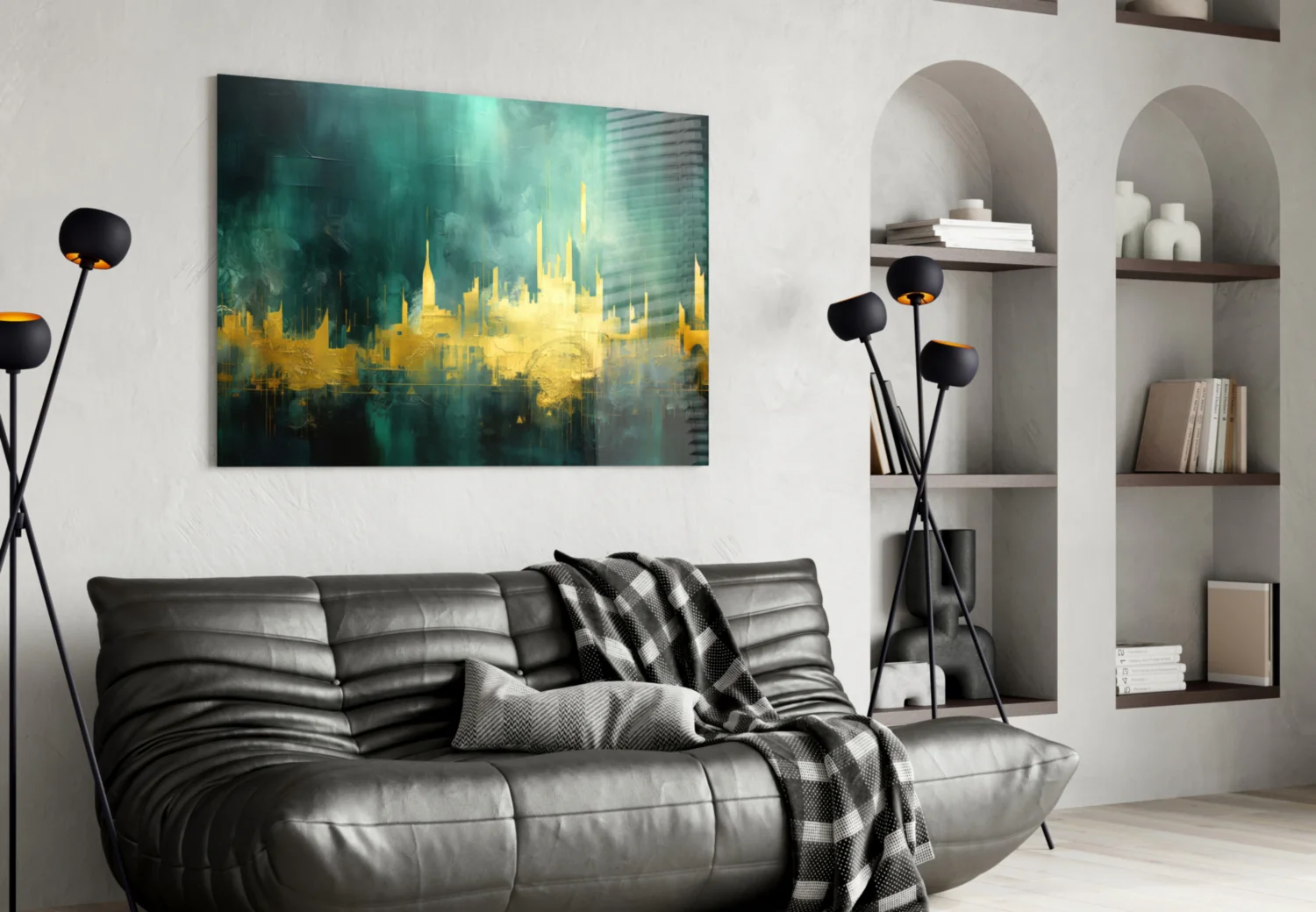 Golden Skyline Teal Mist Glass Wall Art - Image 4