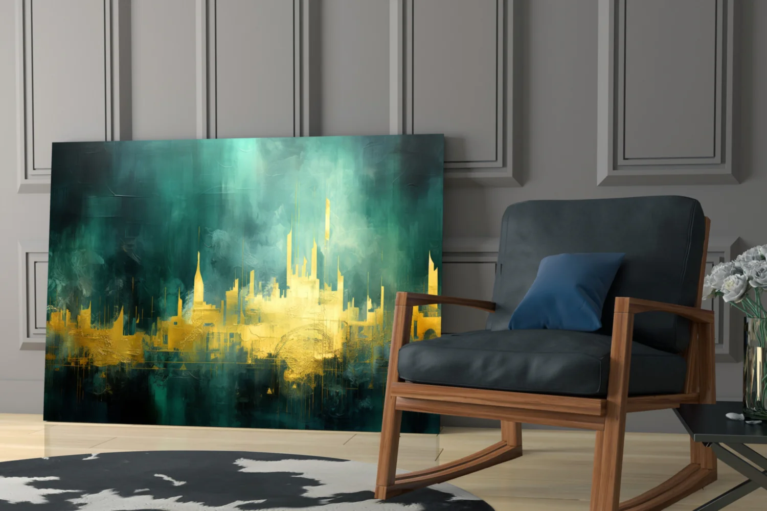Golden Skyline Teal Mist Glass Wall Art - Image 6