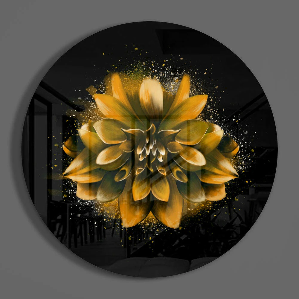 Golden Splatter Dahlia Glass Wall Art - Image 3