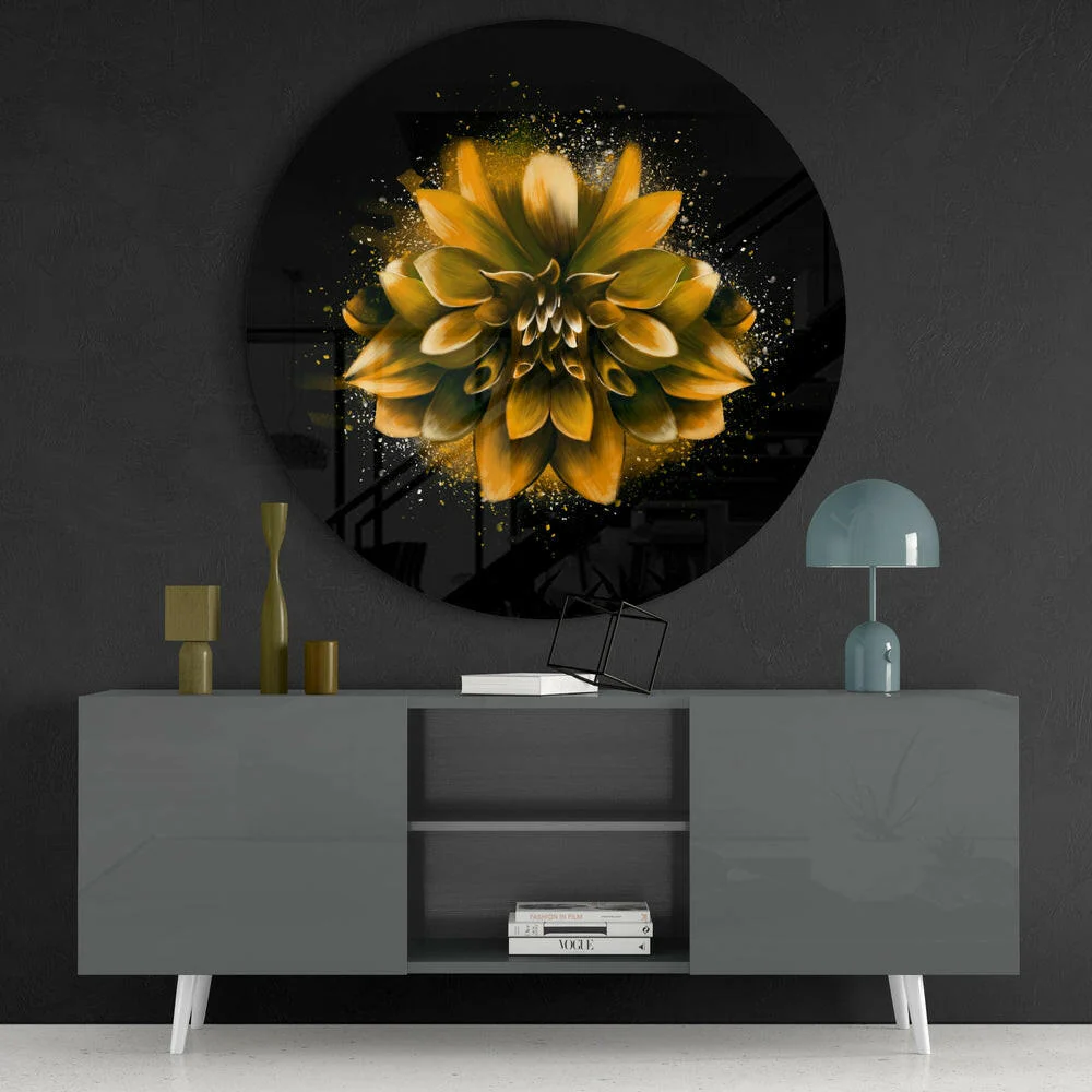 Golden Splatter Dahlia Glass Wall Art - Image 4