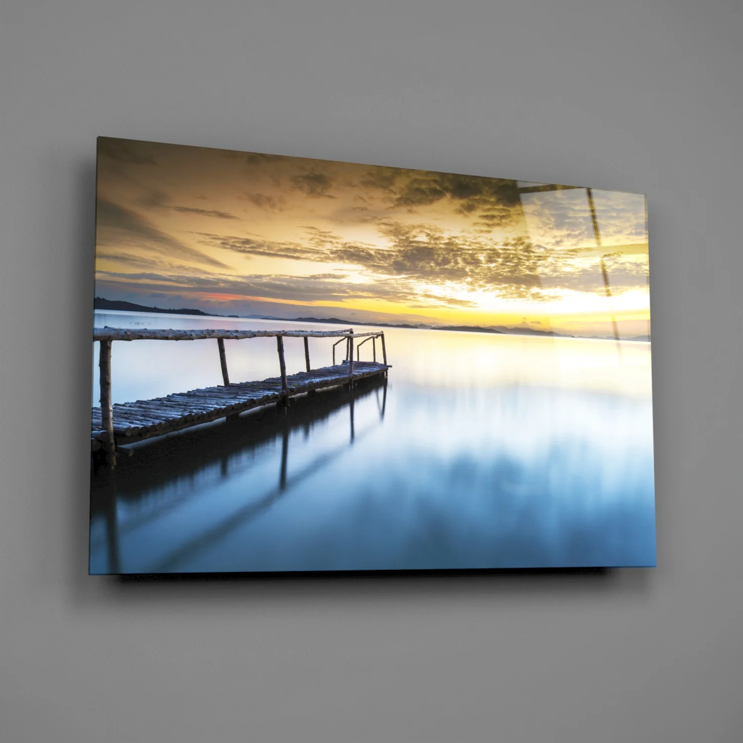 Golden Sunrise Calm Pier Glass Wall Art - Image 2
