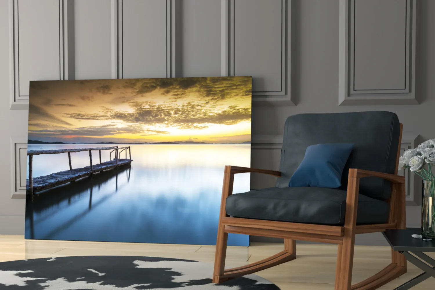 Golden Sunrise Calm Pier Glass Wall Art - Image 6