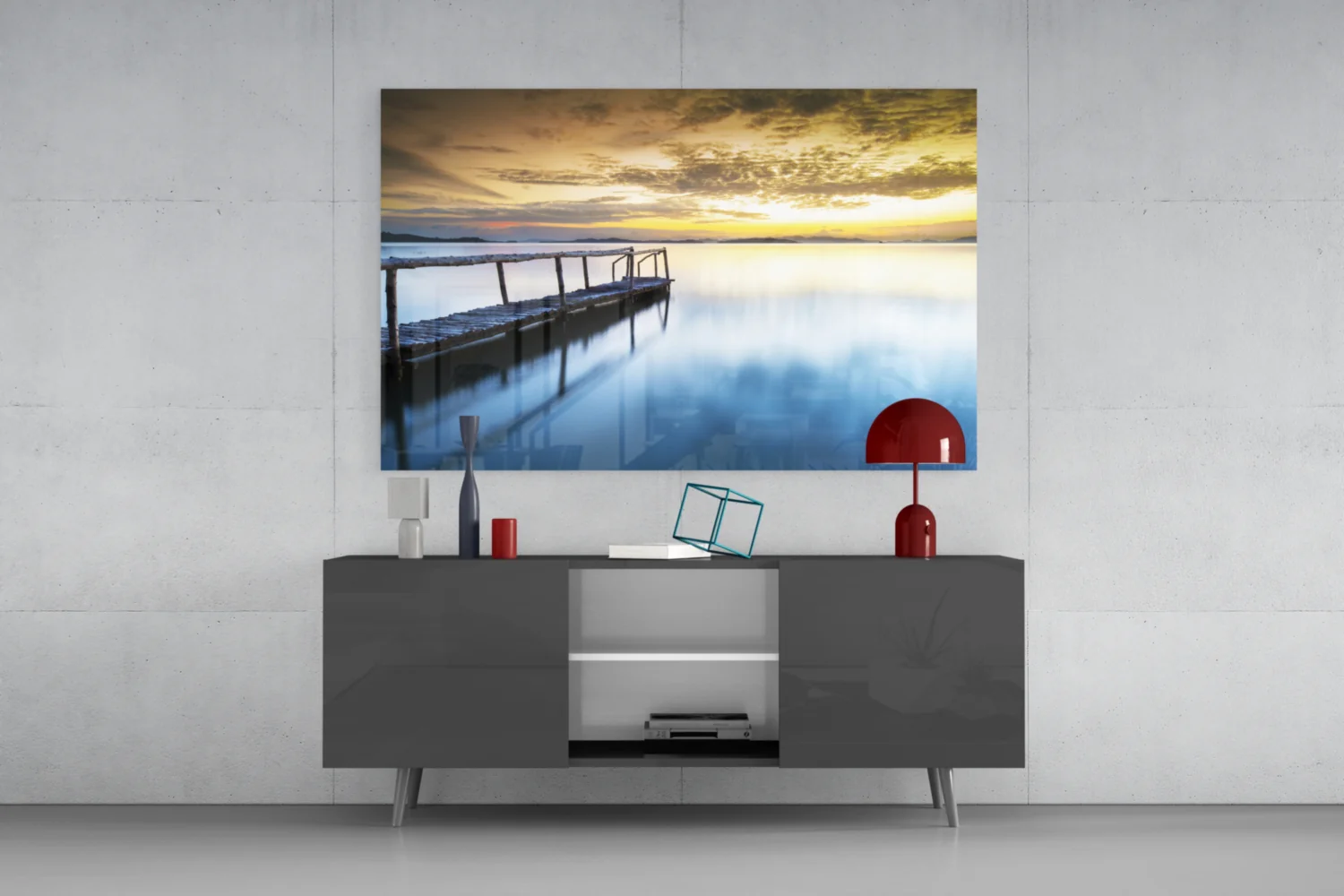 Golden Sunrise Calm Pier Glass Wall Art - Image 8