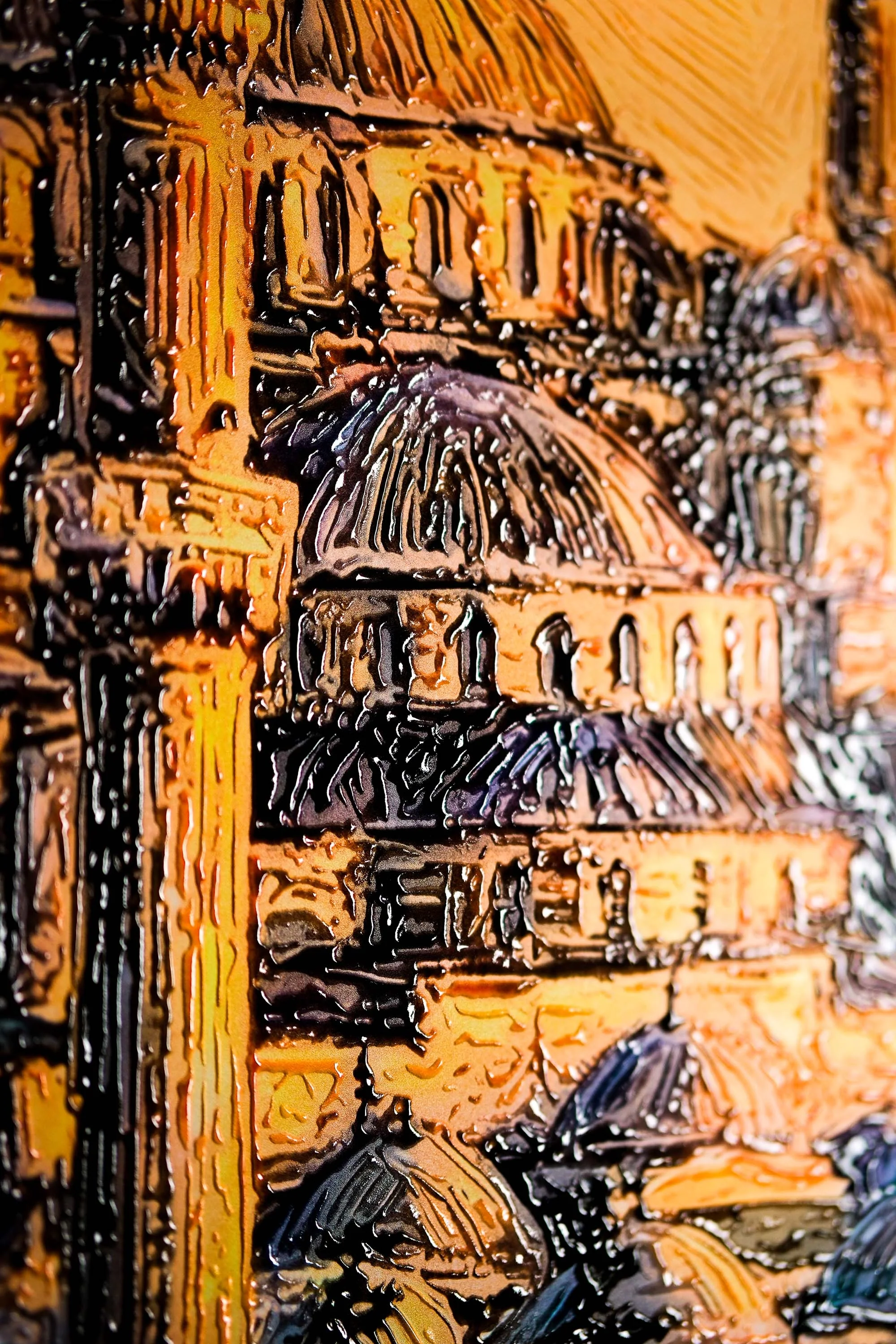 Golden Sunset Serenade: Blue Mosque — 3D Haptic Embossed High-Gloss Luxury Wall Art - Image 5
