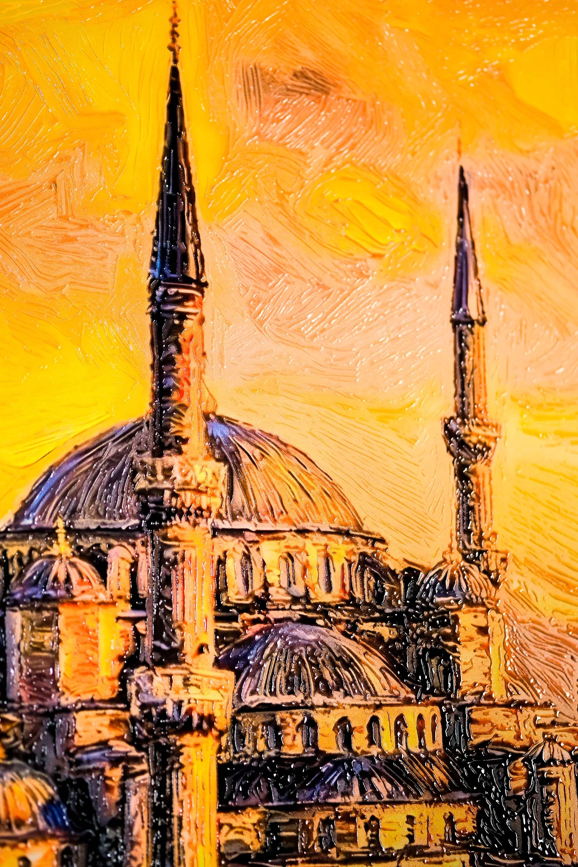 Golden Sunset Serenade: Blue Mosque — 3D Haptic Embossed High-Gloss Luxury Wall Art - Image 6