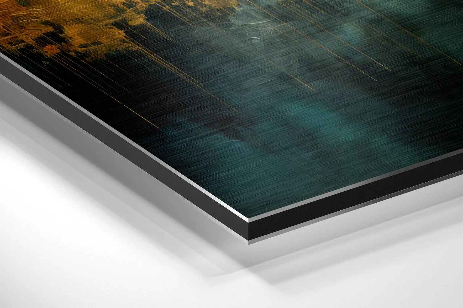 Golden Teal City Skyline Brushed Aluminum Dibond Wall Art - Image 2
