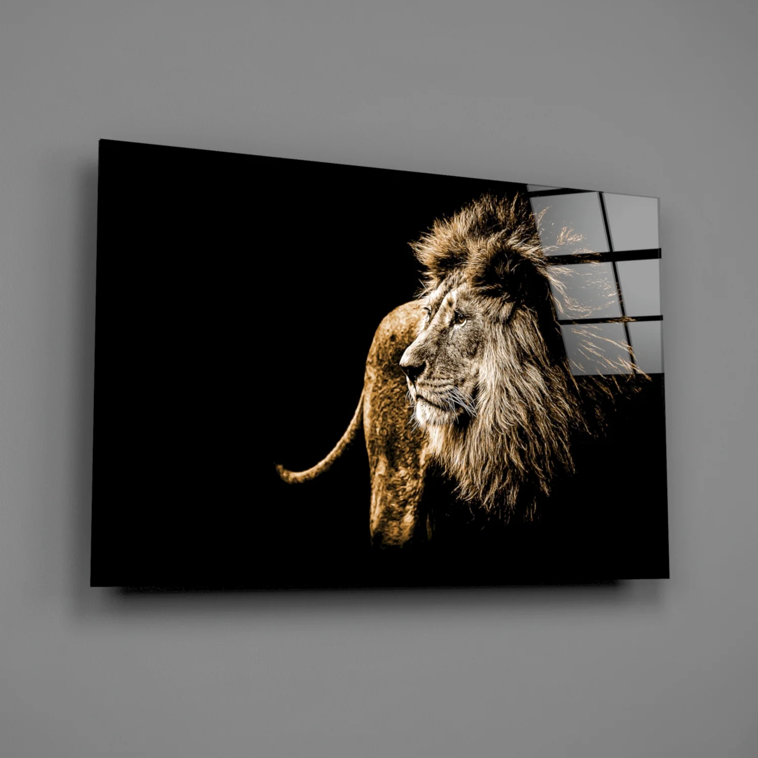 Golden Windswept Lion Profile Glass Wall Art - Image 2
