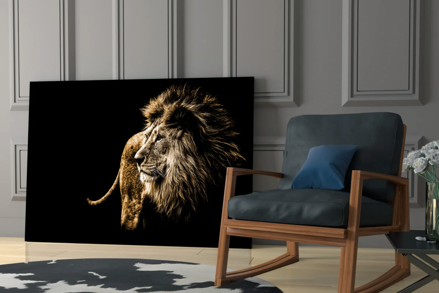 Golden Windswept Lion Profile Glass Wall Art - Image 6