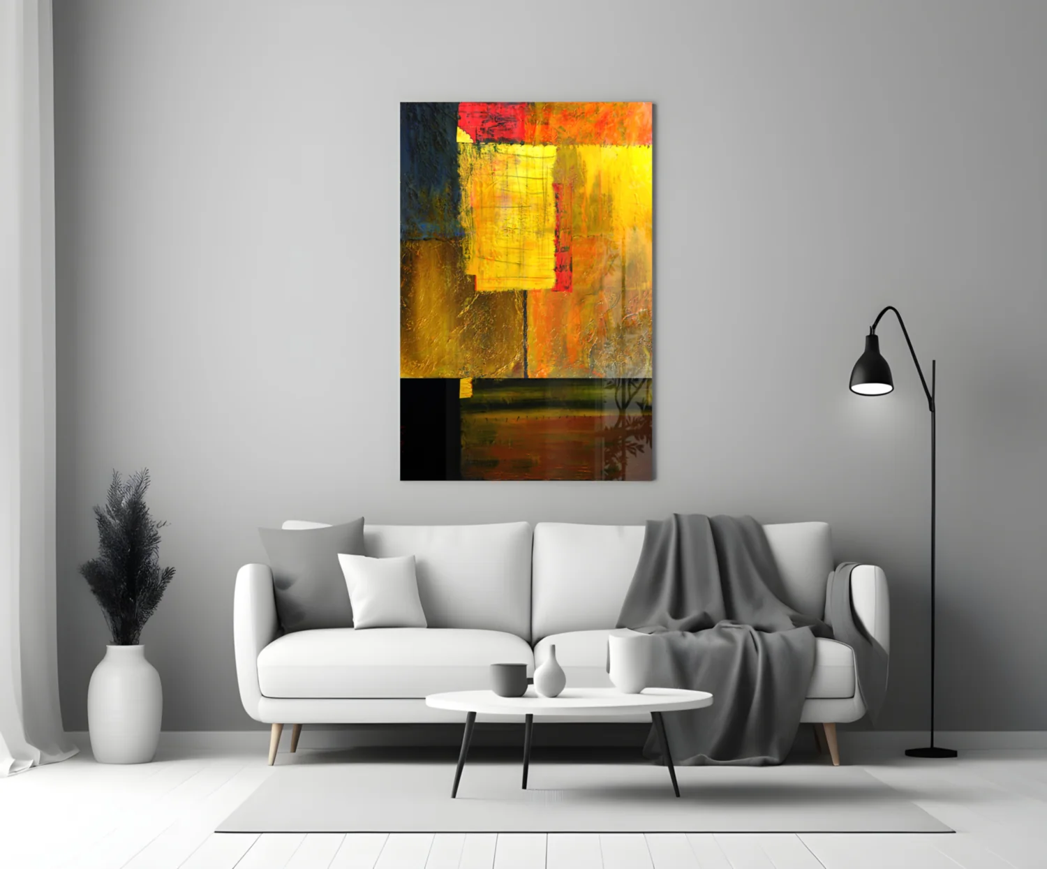 Golden Yellow Block Collage Glass Wall Art - Image 3