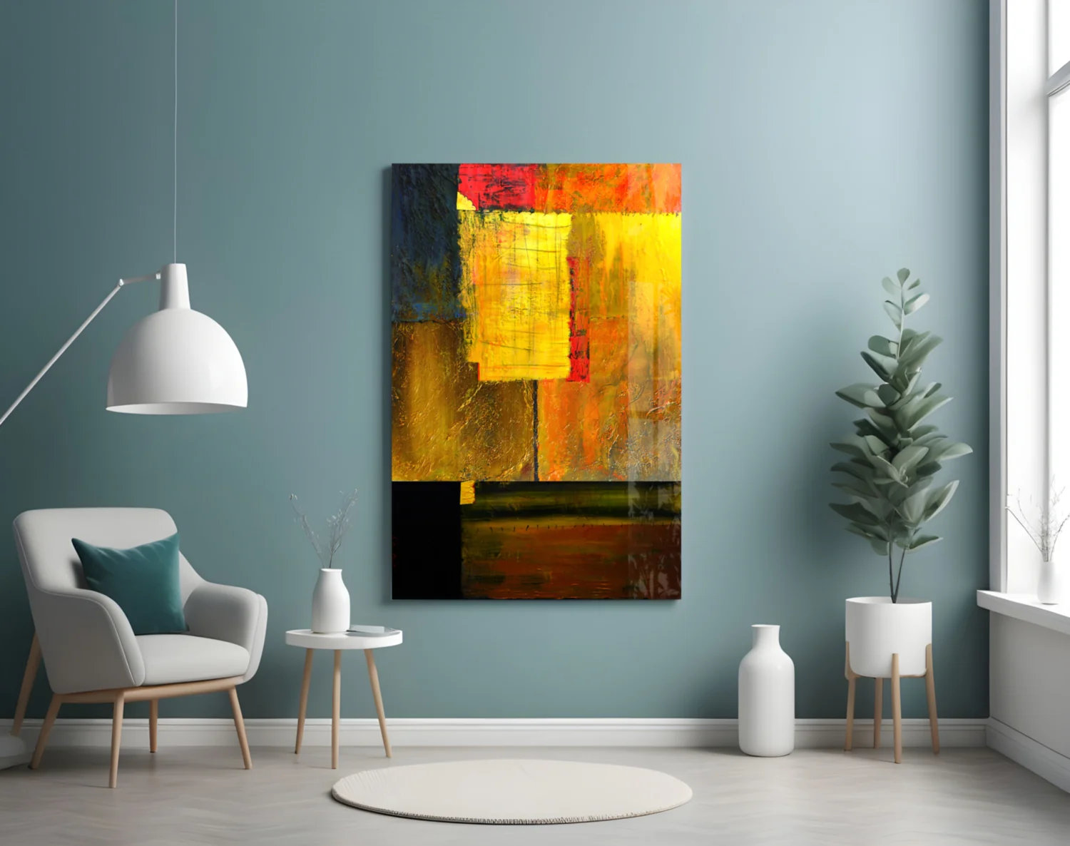 Golden Yellow Block Collage Glass Wall Art - Image 4