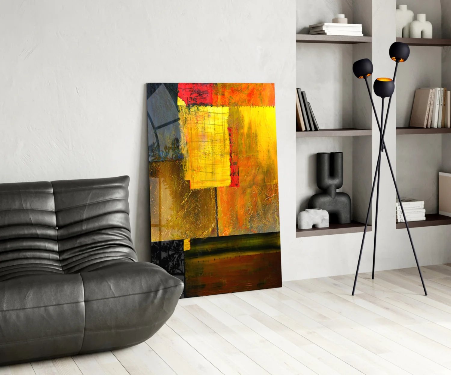 Golden Yellow Block Collage Glass Wall Art - Image 5