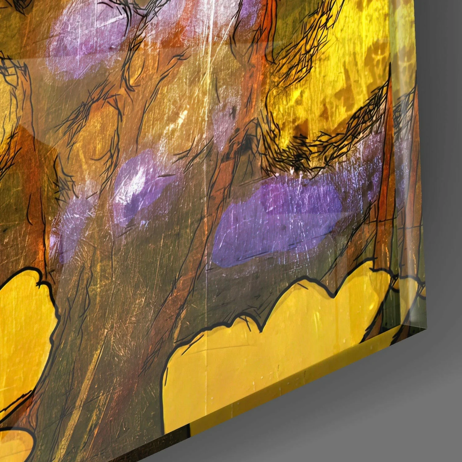 Golden Yellow Poppy Sketch Glass Wall Art - Image 2