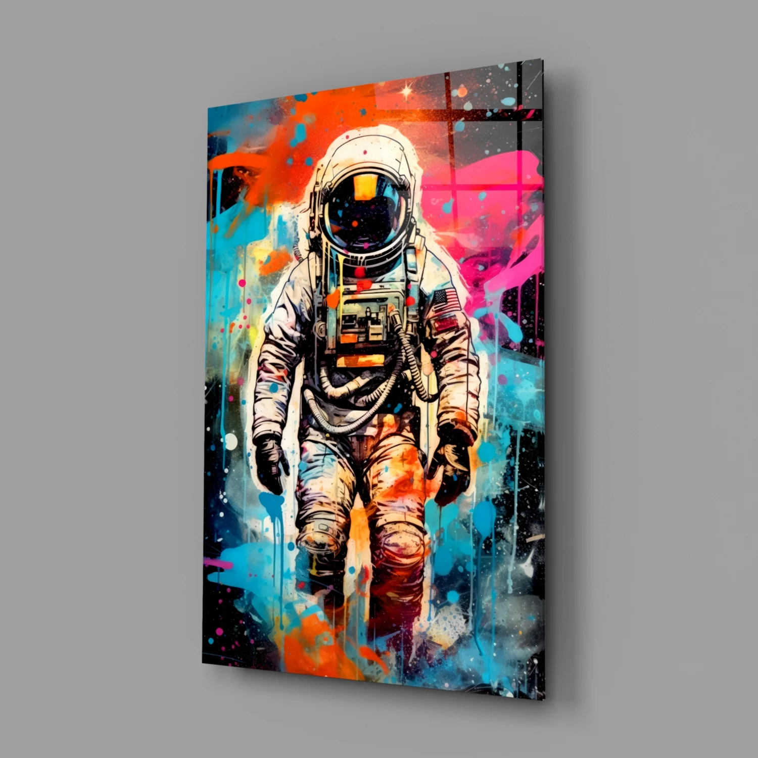 Graffiti Splatter Astronaut Glass Wall Art - Image 2
