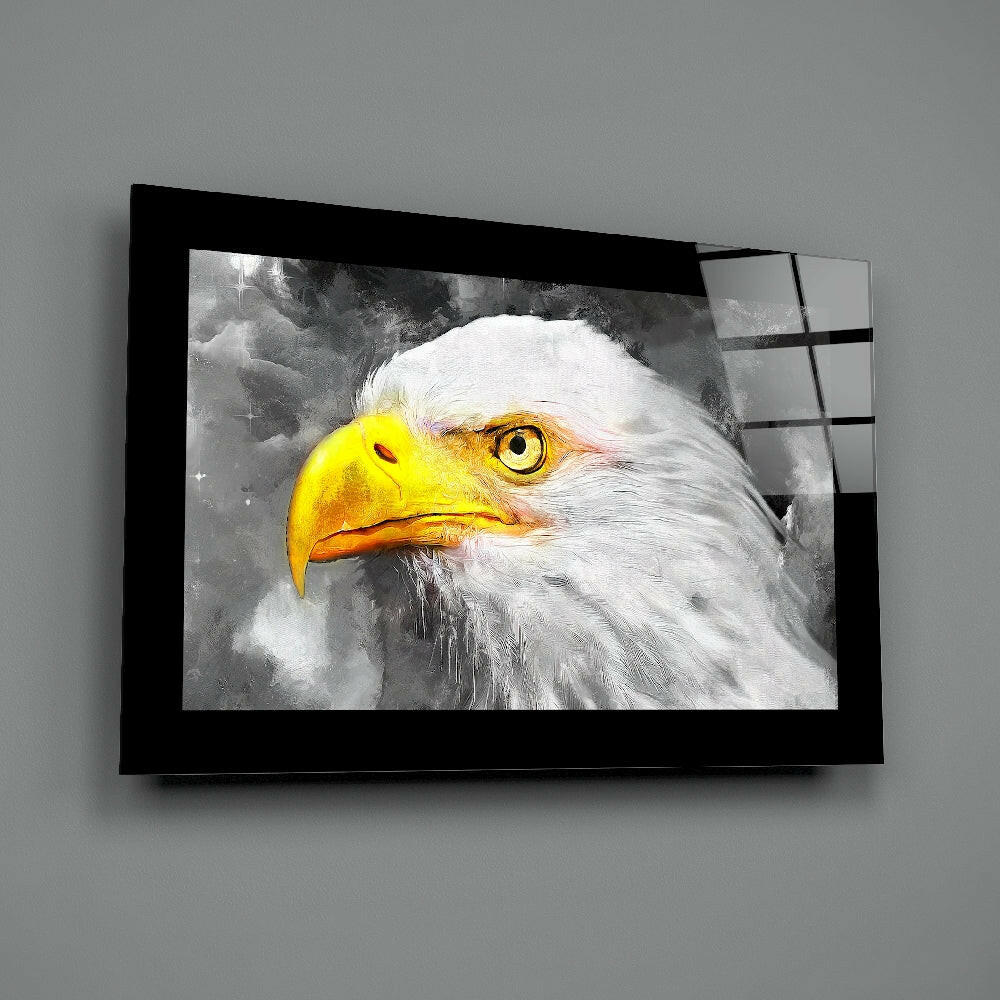 Gray Painted White Eagle Glass Wall Art - Image 2