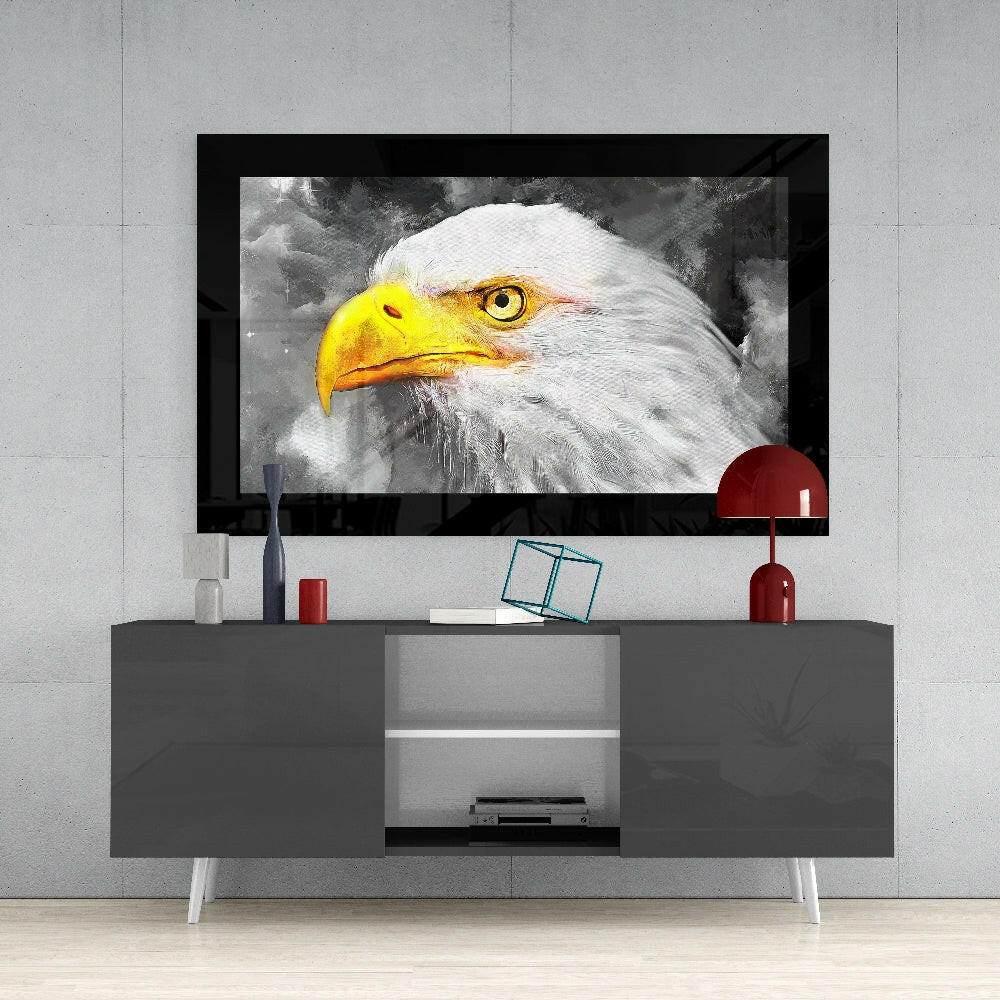 Gray Painted White Eagle Glass Wall Art - Image 4