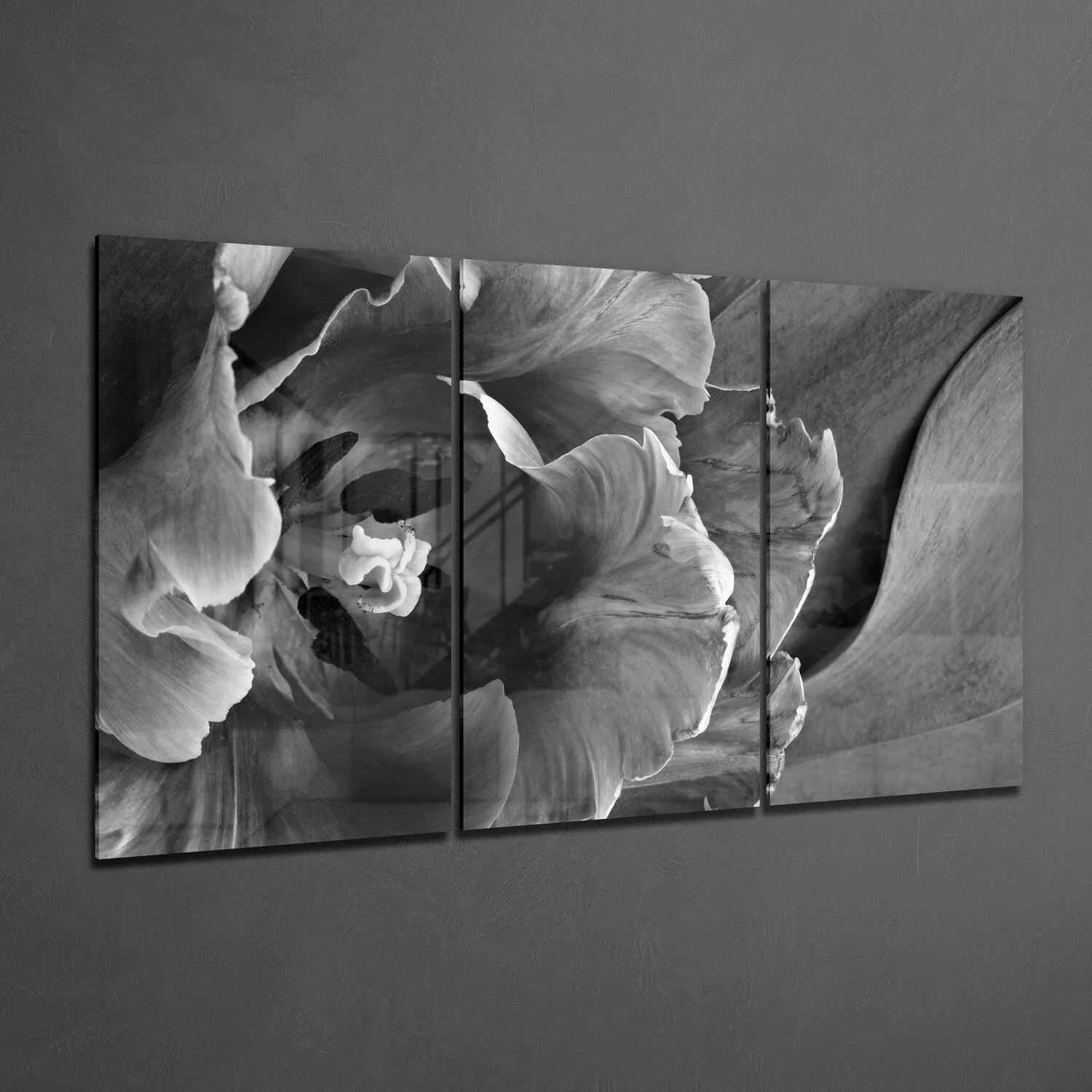 Gray Tulip Petals Triptych Glass Wall Art - Image 2