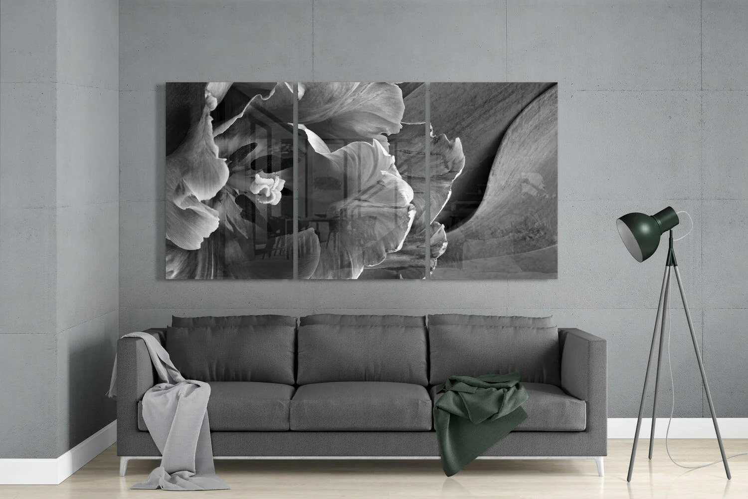 Gray Tulip Petals Triptych Glass Wall Art - Image 3
