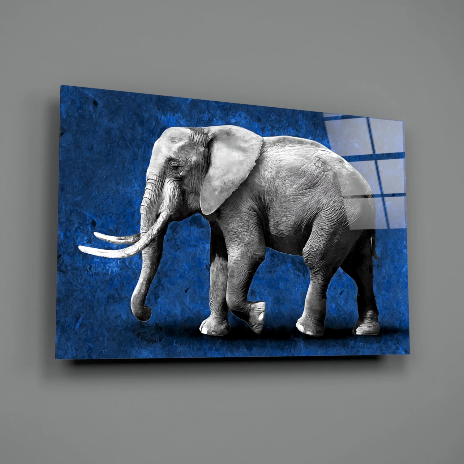 Grayscale Elephant Blue Backdrop Glass Wall Art - Image 2