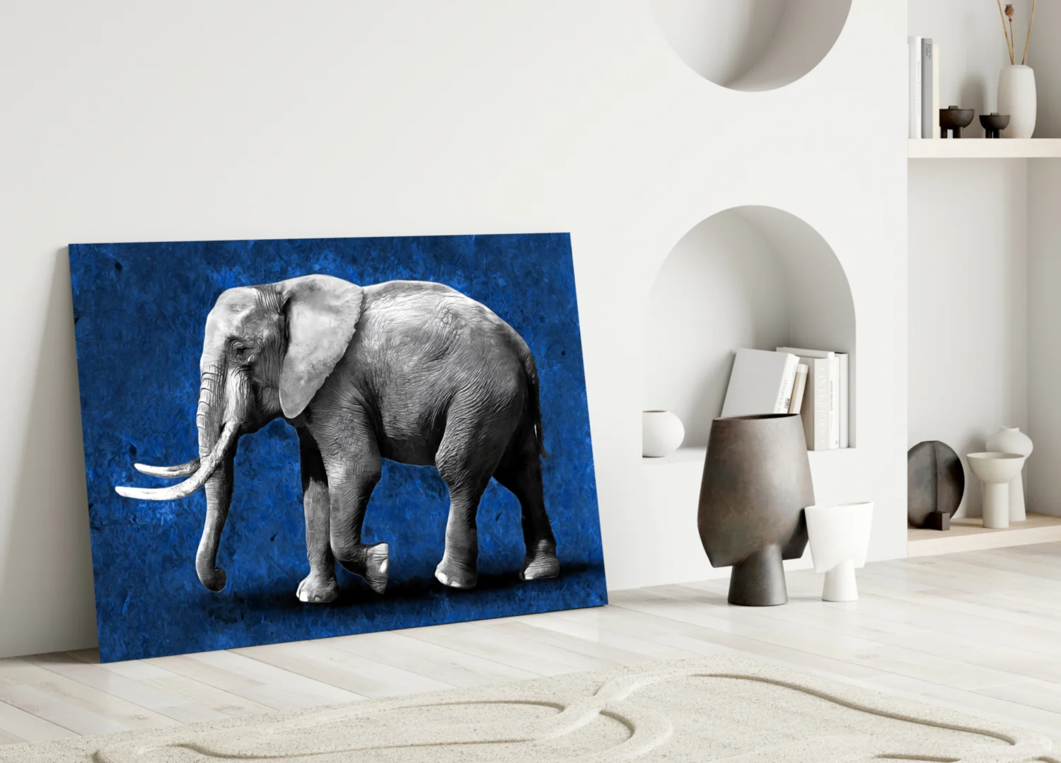 Grayscale Elephant Blue Backdrop Glass Wall Art - Image 3