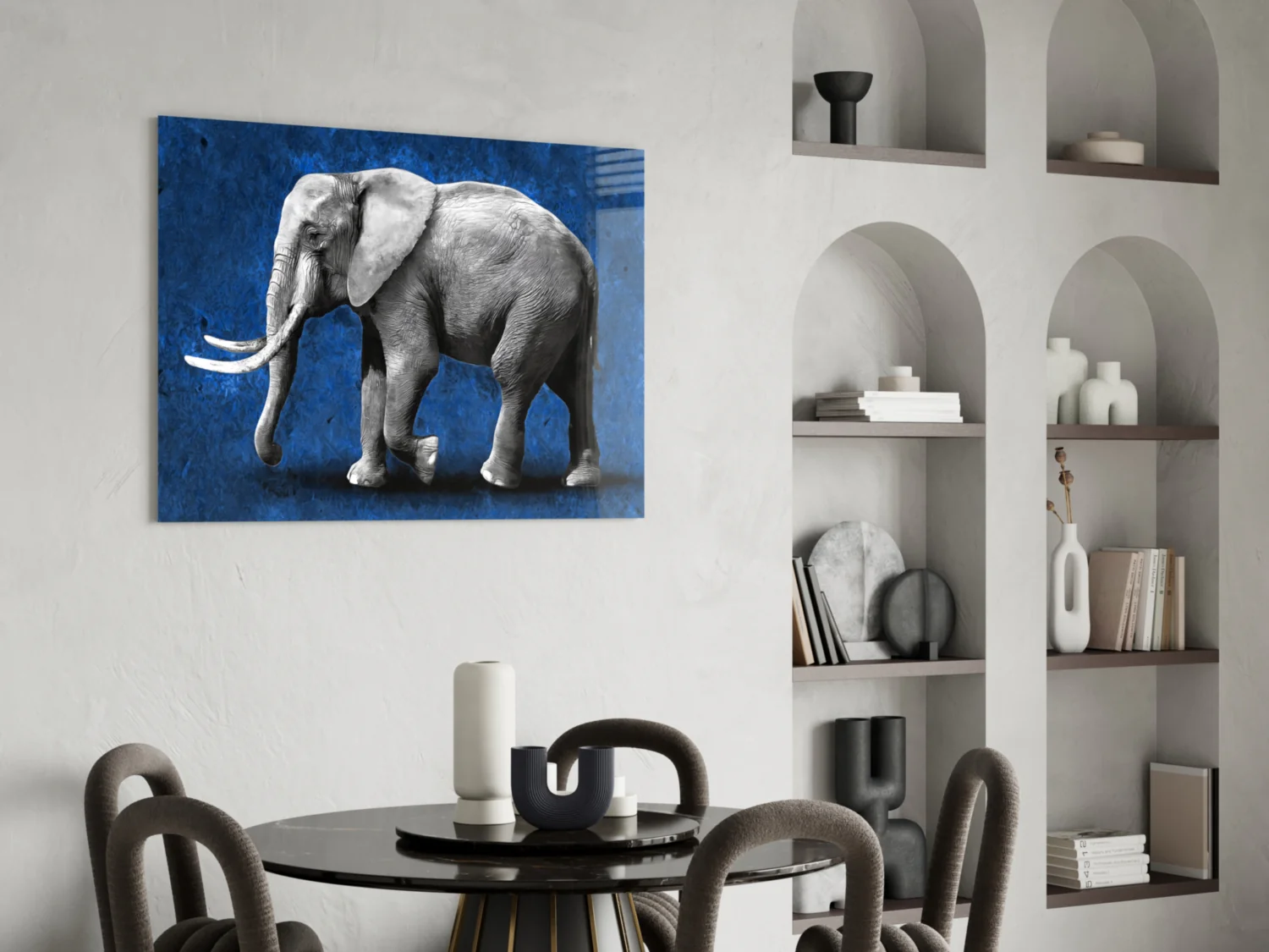 Grayscale Elephant Blue Backdrop Glass Wall Art - Image 5