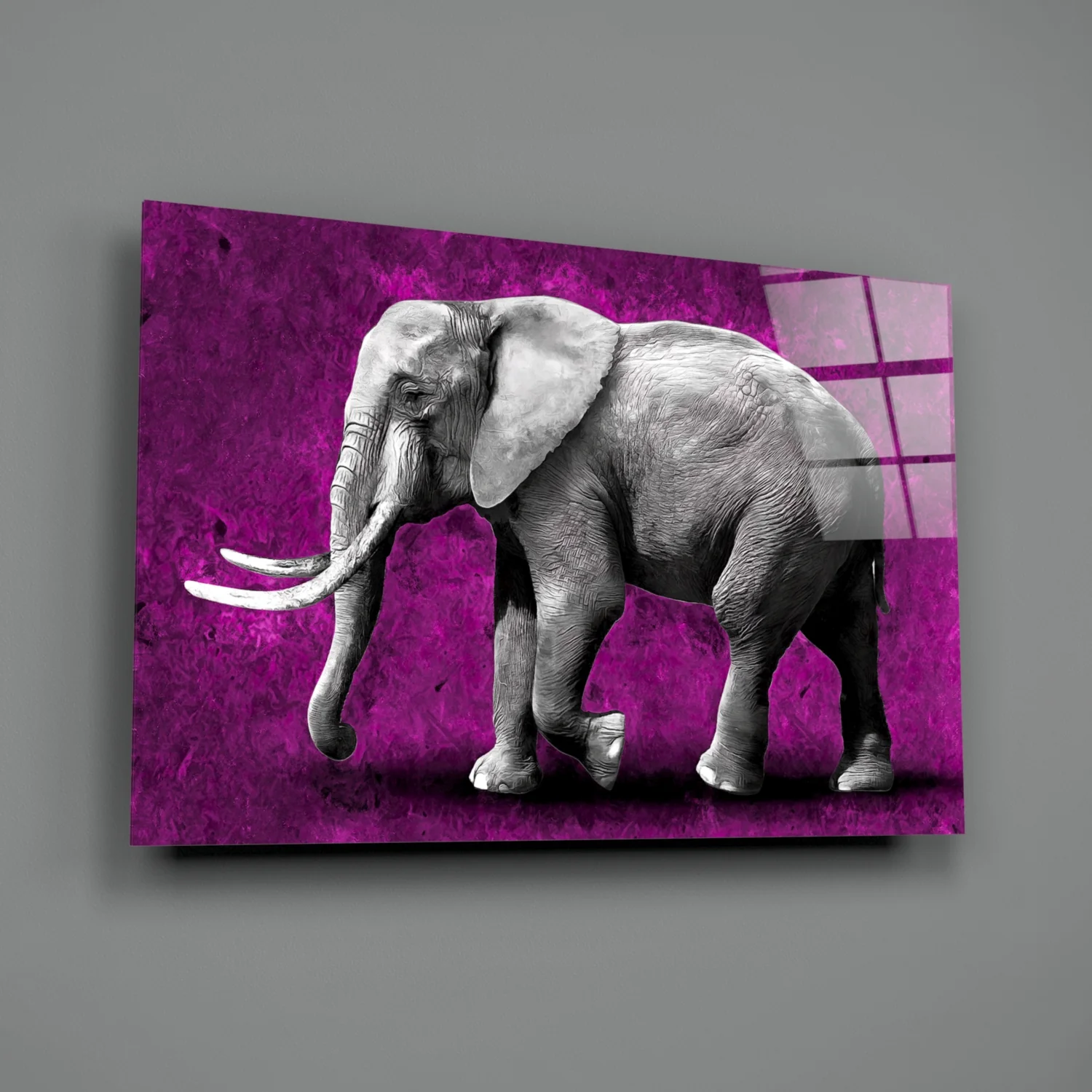 Grayscale Elephant Magenta Backdrop Glass Wall Art - Image 2