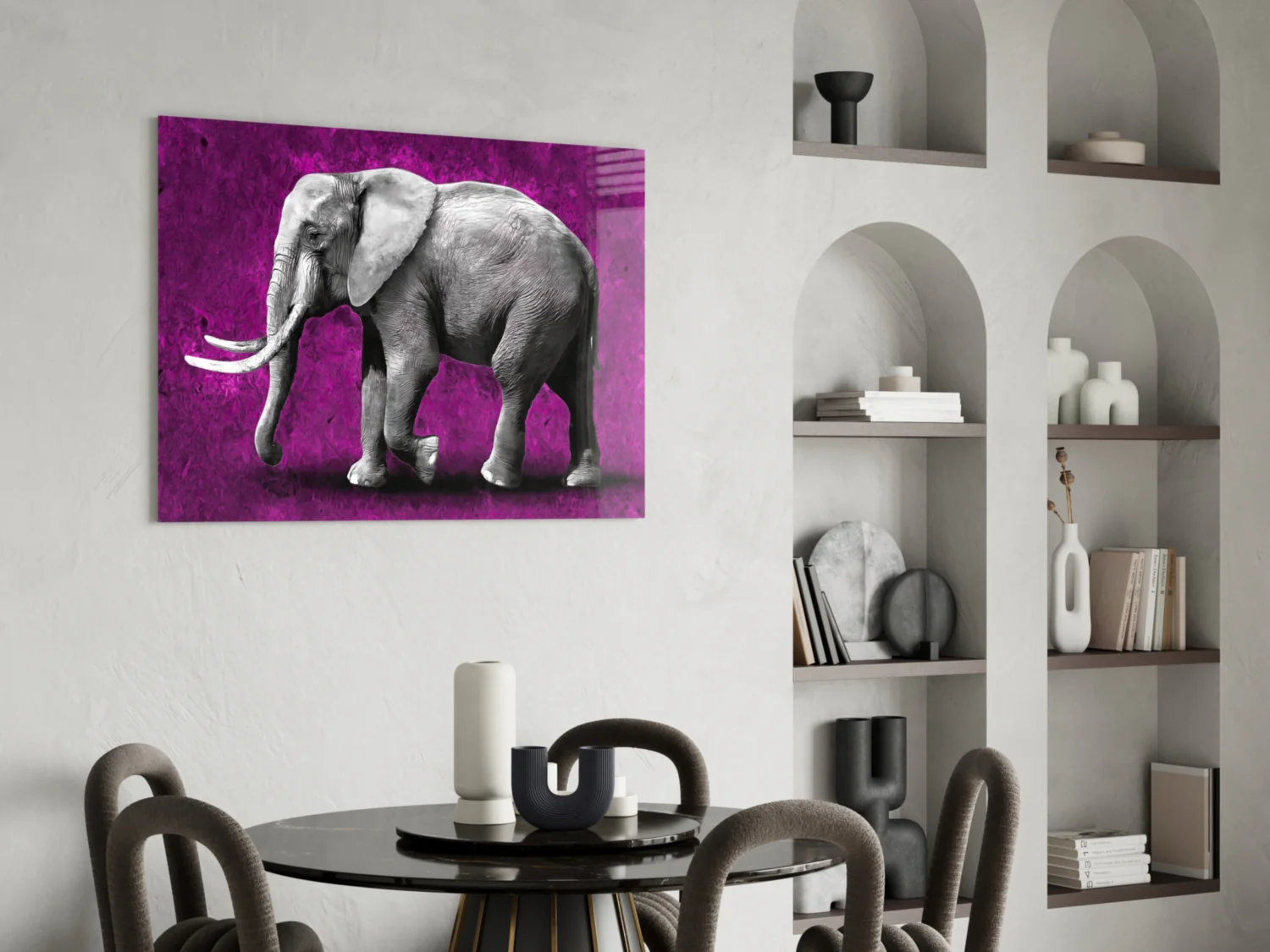 Grayscale Elephant Magenta Backdrop Glass Wall Art - Image 5