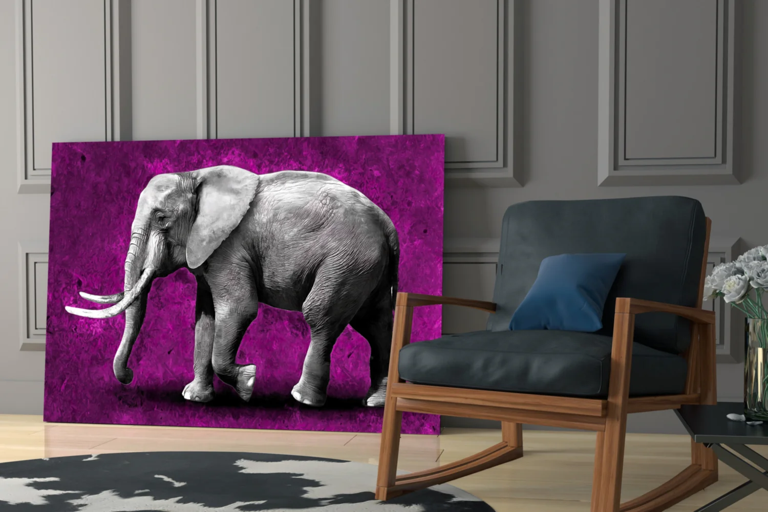 Grayscale Elephant Magenta Backdrop Glass Wall Art - Image 6