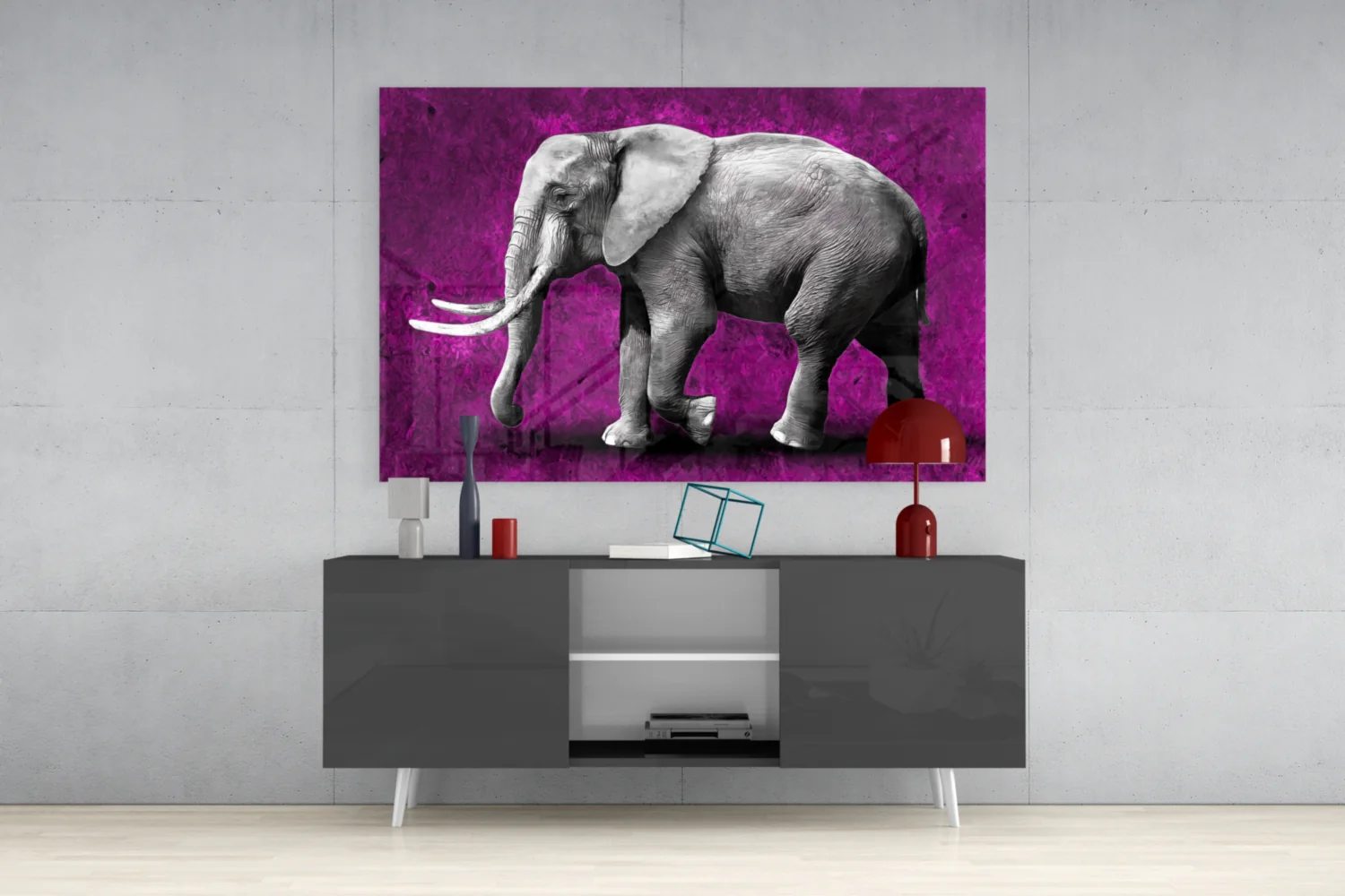 Grayscale Elephant Magenta Backdrop Glass Wall Art - Image 8